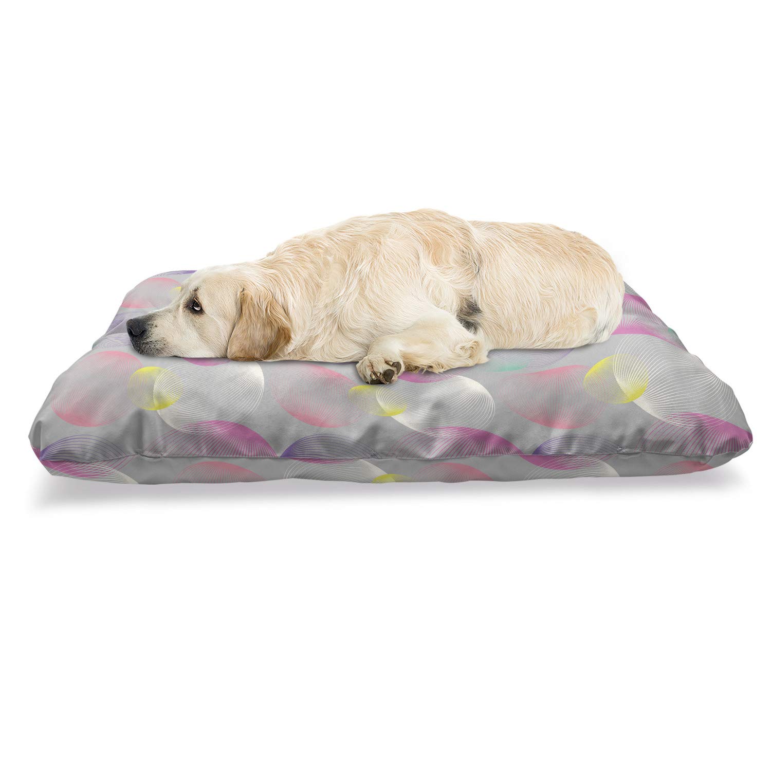 Ambesonne Modern Abstract Pet Bed for Dogs & Cats - Chew Resistant Cushion with Removable Cover, Striped Circle Design, 24