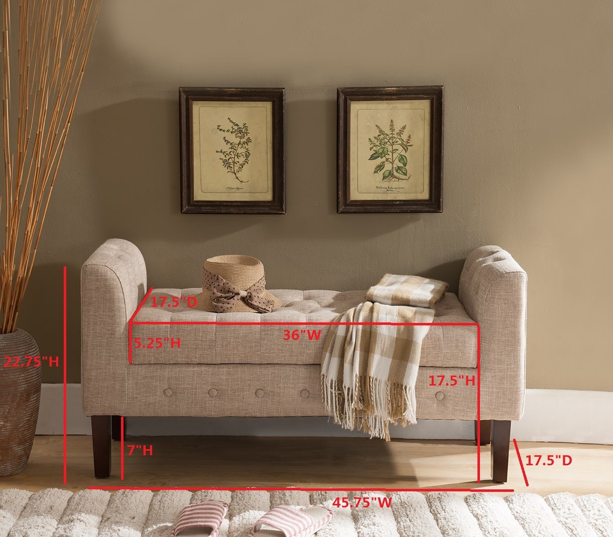 KB Designs Microfiber Upholstered Storage Bench Ottoman - Light Brown Upholstered Seat with Hidden Storage | Perfect for Living Room, Bedroom & Entryway Organization
