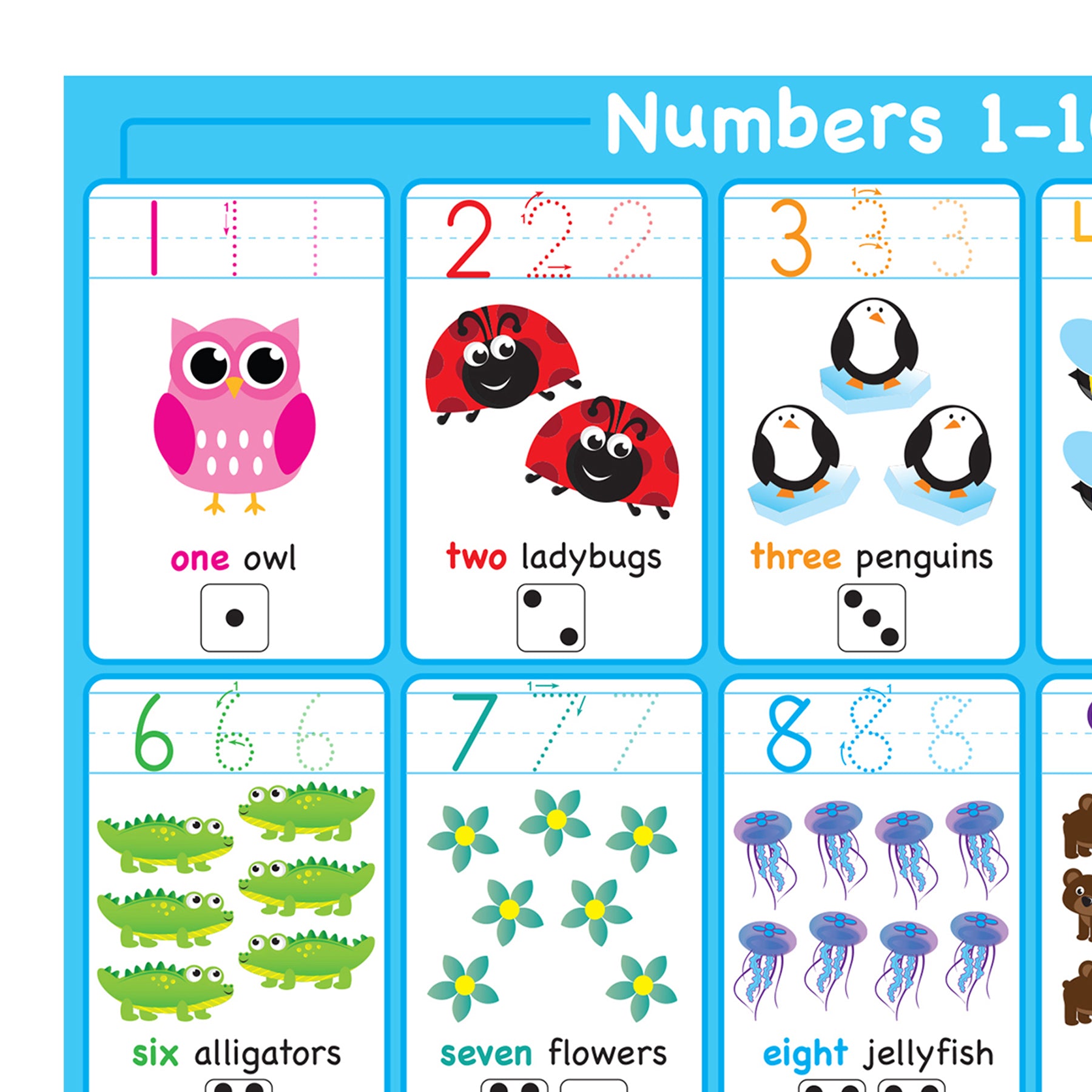 Ashley Productions Smart Poly Learning Placemat - Numbers 1-10, 13x19 Inches, Pack of 10 - Educational Table Mat for Kids' Math Practice at Home or School