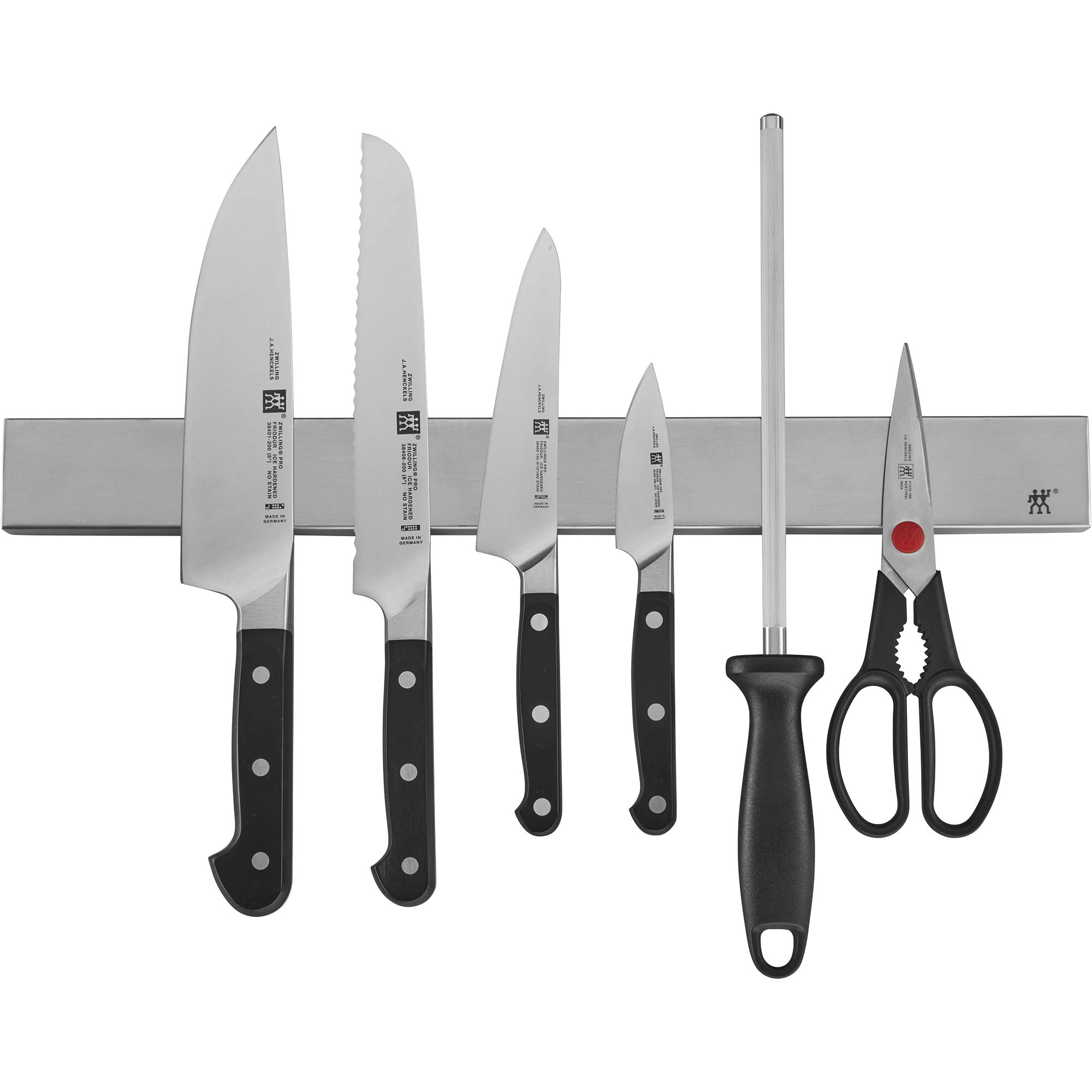ZWILLING Pro 7-Piece Knife Set with 17.5-inch Stainless Steel Magnetic Knife Bar - Professional Chef Knives for Kitchen, Home Cooking & Food Preparation