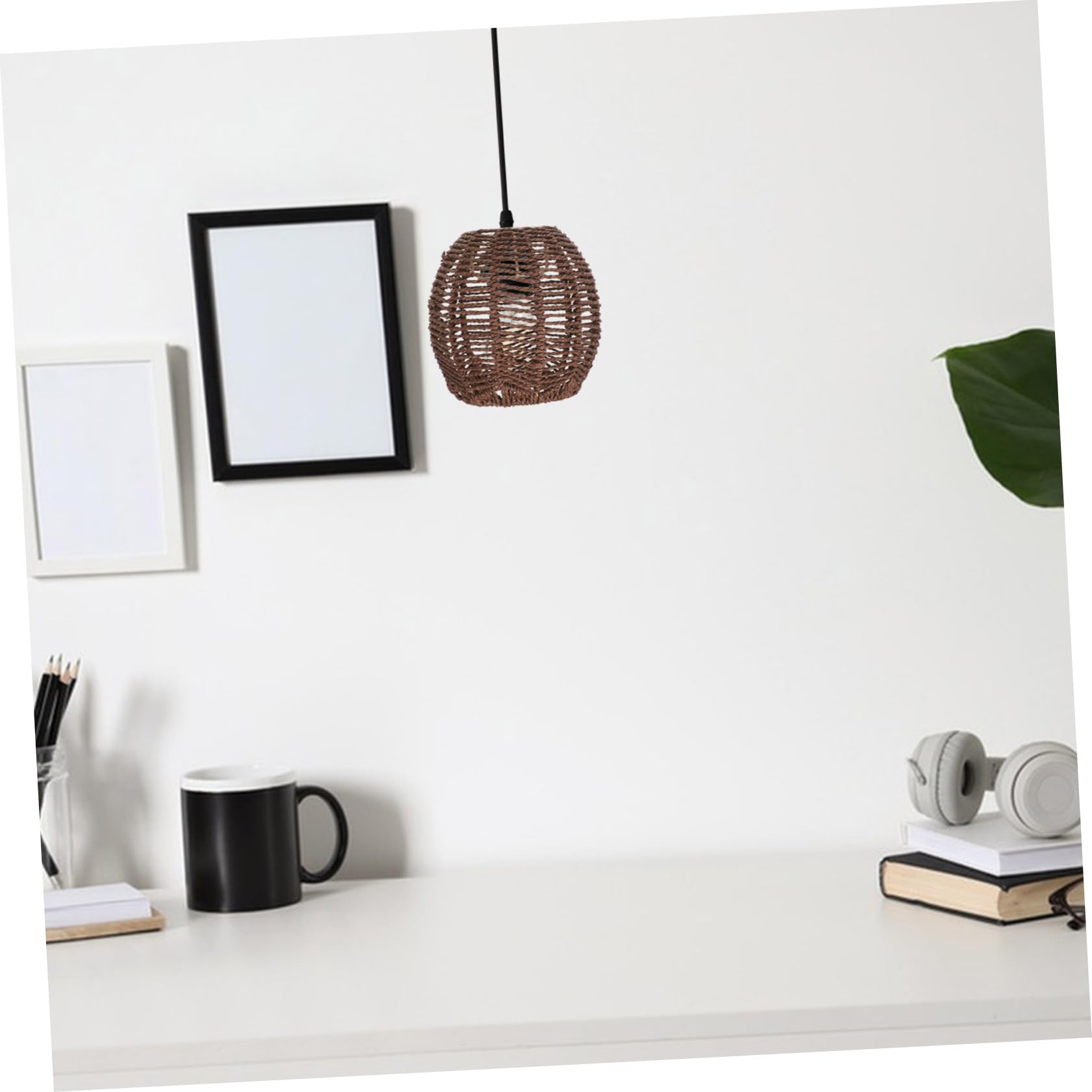 DOITOOL Handwoven Rattan Pendant Lamp Shade - Natural Woven Basket Chandelier Ceiling Light Fixture - Perfect for Boho Bedroom, Dining Room & Patio Lighting - Brown Replacement Shade for Table & Floor Lamps
