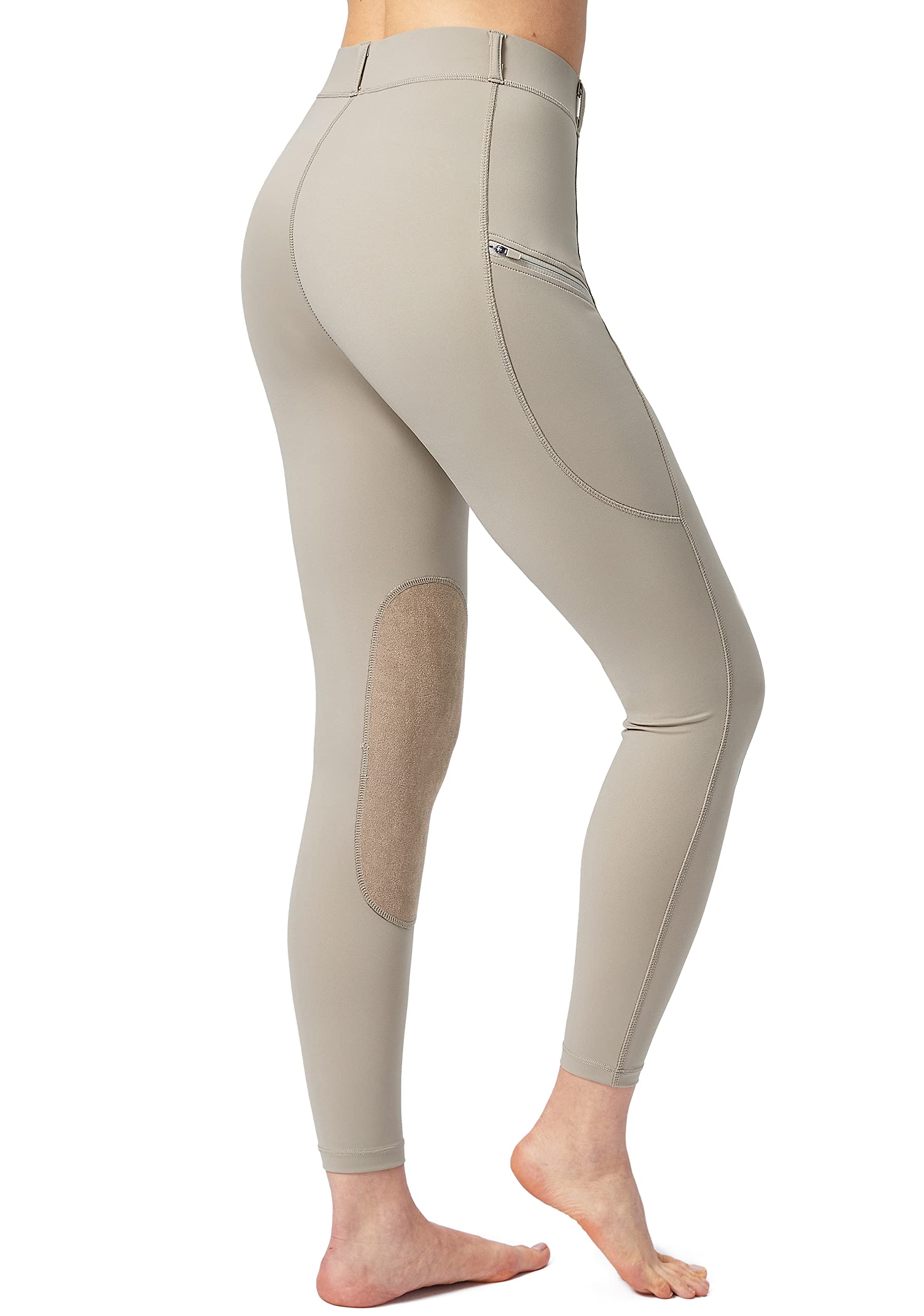 SANTINY Women's Equestrian Riding Pants with Zipper Pockets & Knee Patches - Breathable Schooling Tights for Horseback Riding, Training & Competition - Perfect for English & Western Riding Styles
