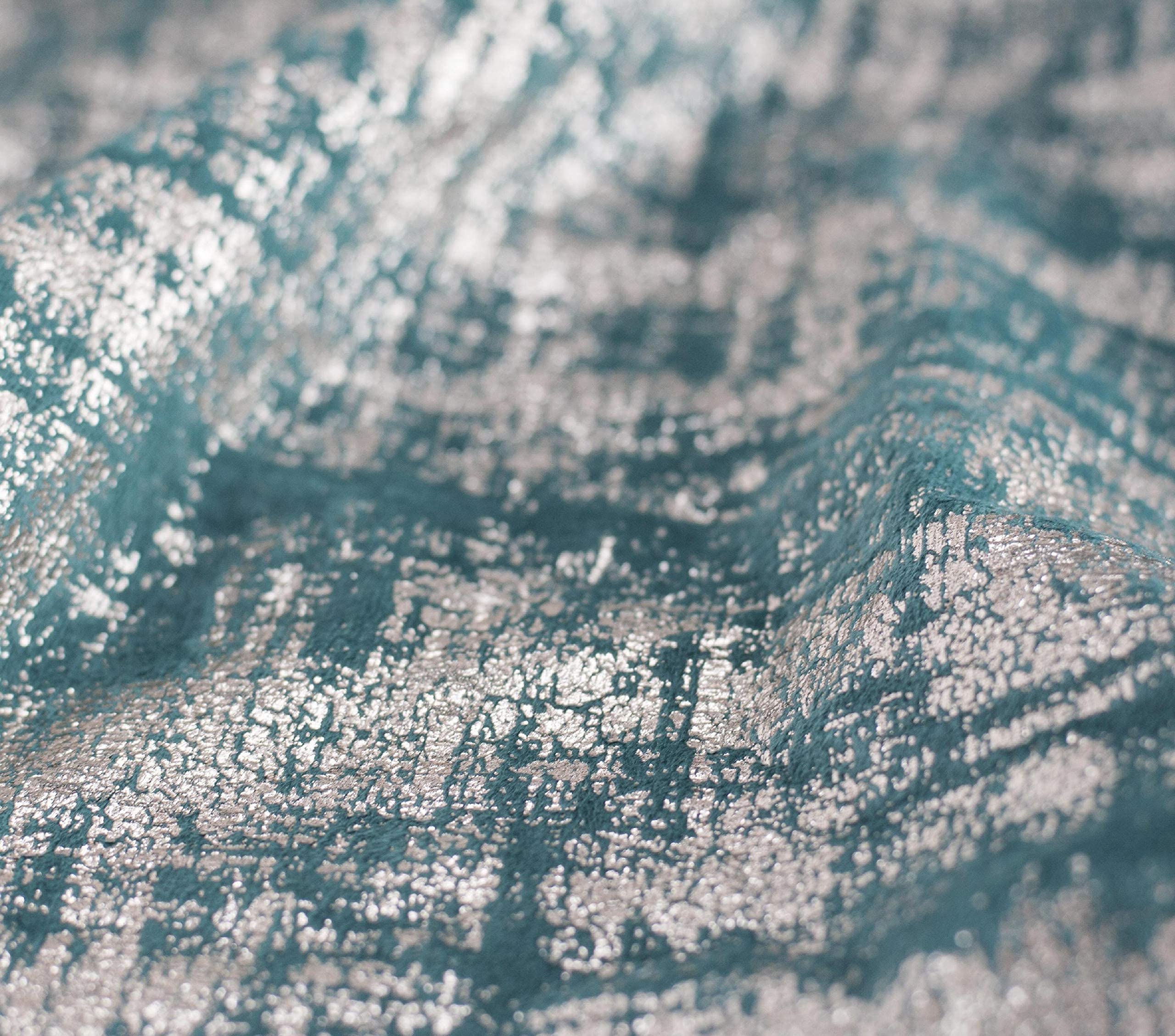 Always4u Soft Velvet Curtains 84 Inch Length - Luxury Blackout Curtains with Gold Foil Print for Bedroom & Living Room - Thermal Insulated Window Treatments (Set of 2, Teal) - Perfect for Home Decor, Privacy & Light Control