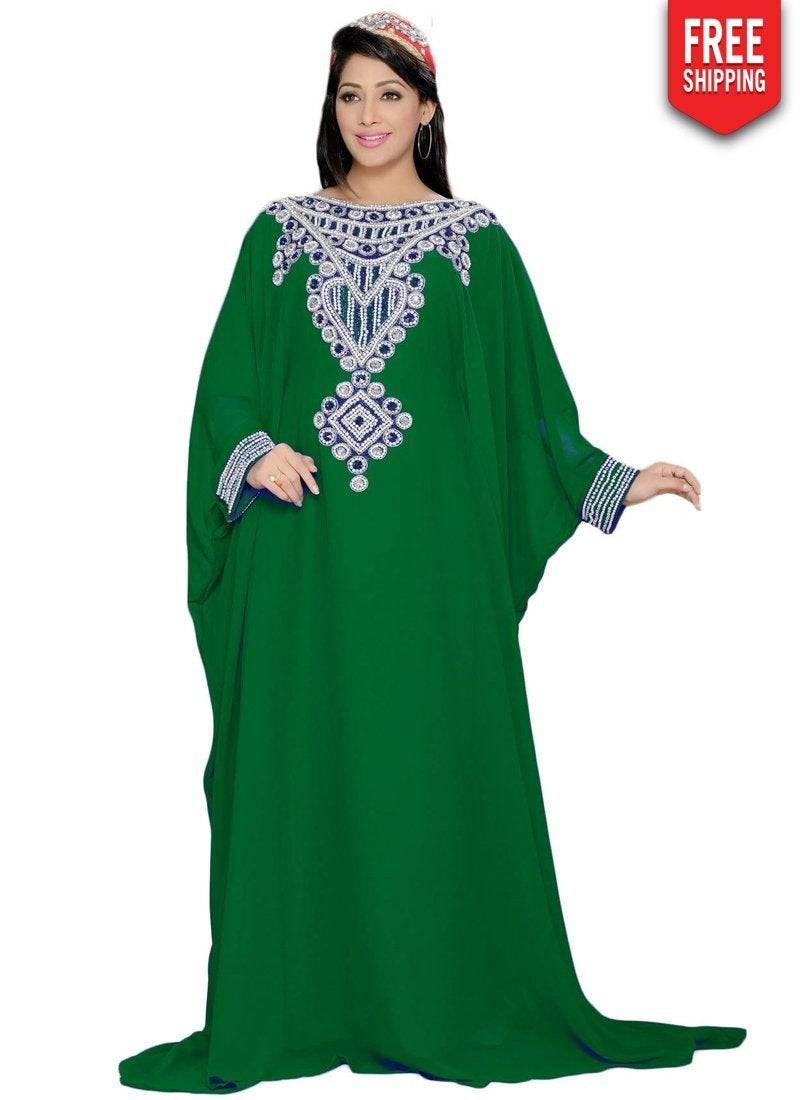 Exquisite Farasha Style Kaftan with Hand Embroidery - Elegant Boho Maxi Dress for Beach, Wedding & Special Occasions