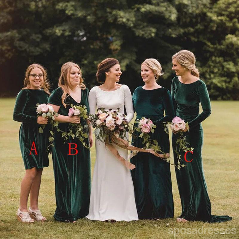 Elegant Mismatched Green Mermaid Long Sleeve Bridesmaid Dresses - WG1158 | Affordable Formal Gowns for Weddings, Prom & Special Occasions