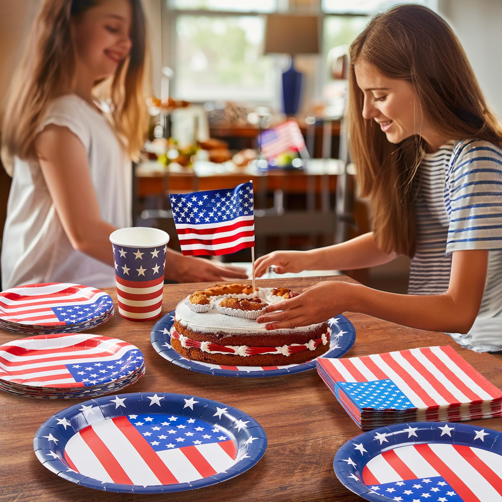 96Pcs Patriotic Paper Plates & Napkins Set - American Flag Themed Disposable Party Supplies for 4th of July, Veterans Day, Memorial Day & Election Decorations - Perfect for BBQ, Picnic, Backyard Parties & Patriotic Celebrations