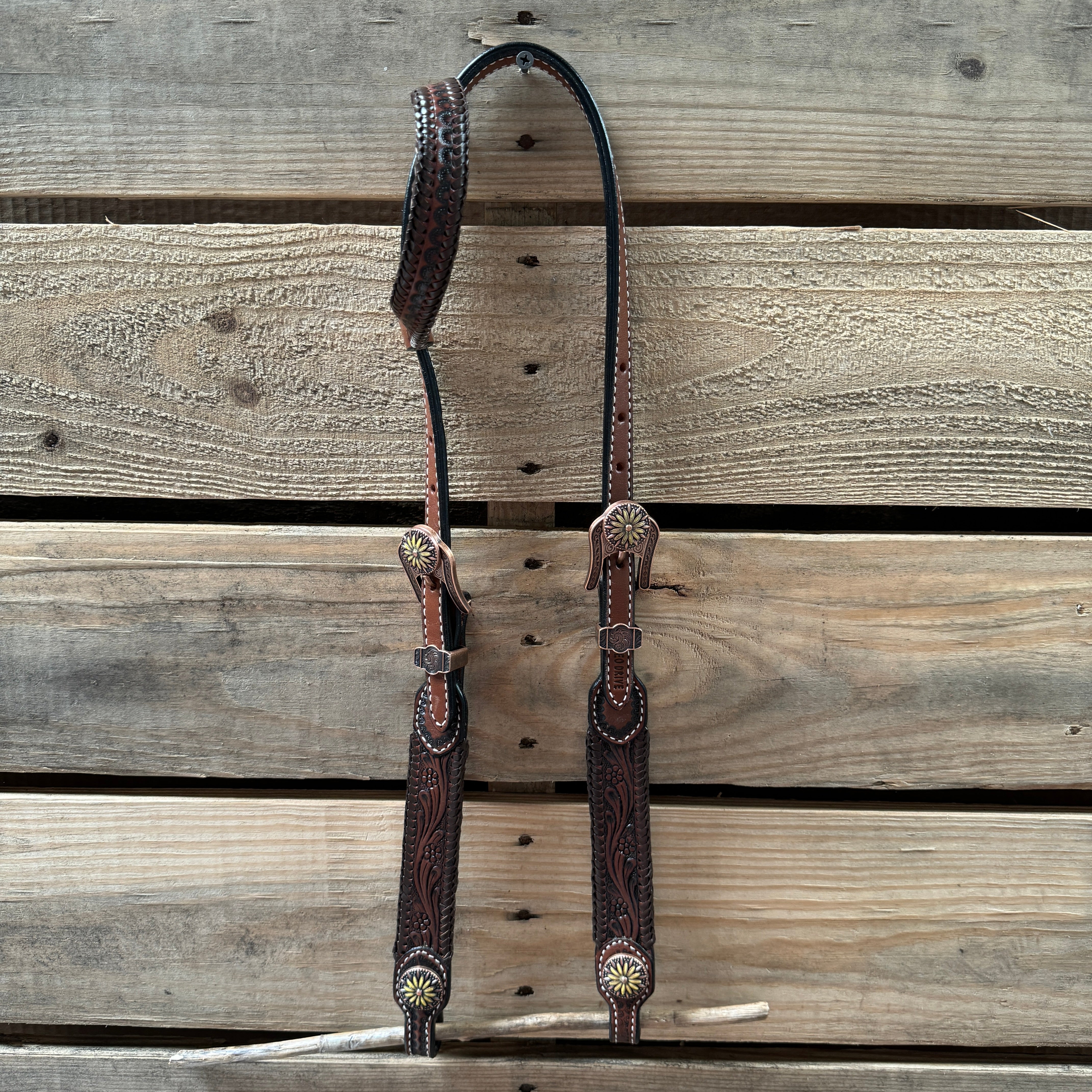 Premium Dark Oil Braided Sunflower Browband & One-Ear Breastcollar Tack Set for Horses - Durable Equestrian Riding Gear for Show, Trail & Dressage | Model #BBBC649