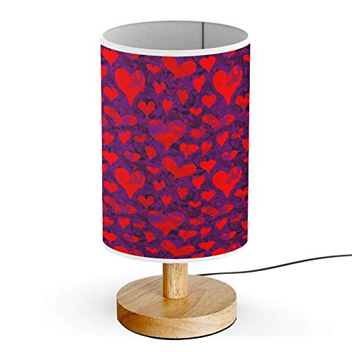ARTSYLAMP Wooden Base Decorative Desk & Bedside Lamp with Valentine Watercolor Heart Design - Perfect for Romantic Bedroom Decor, Nightstand Lighting, and Gift Giving
