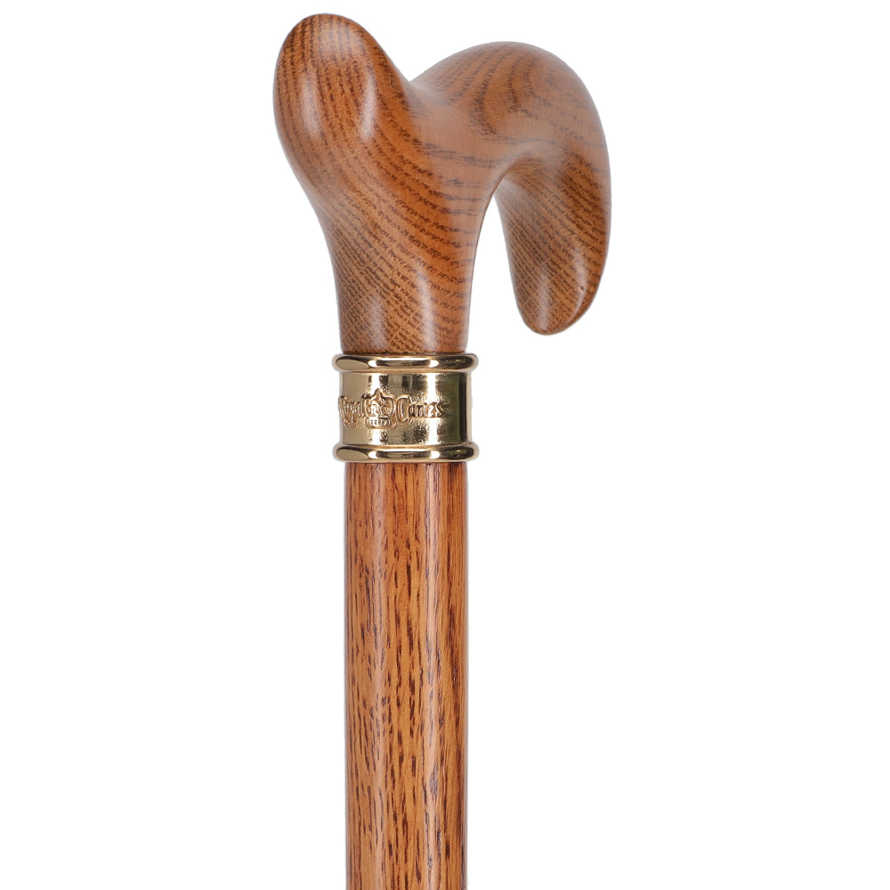 Premium Oak Derby Walking Cane with Brass Embossed Collar - 3 Piece Adjustable Height for Men & Women - Perfect for Fashionable Mobility Support, Outdoor Walks & Formal Events