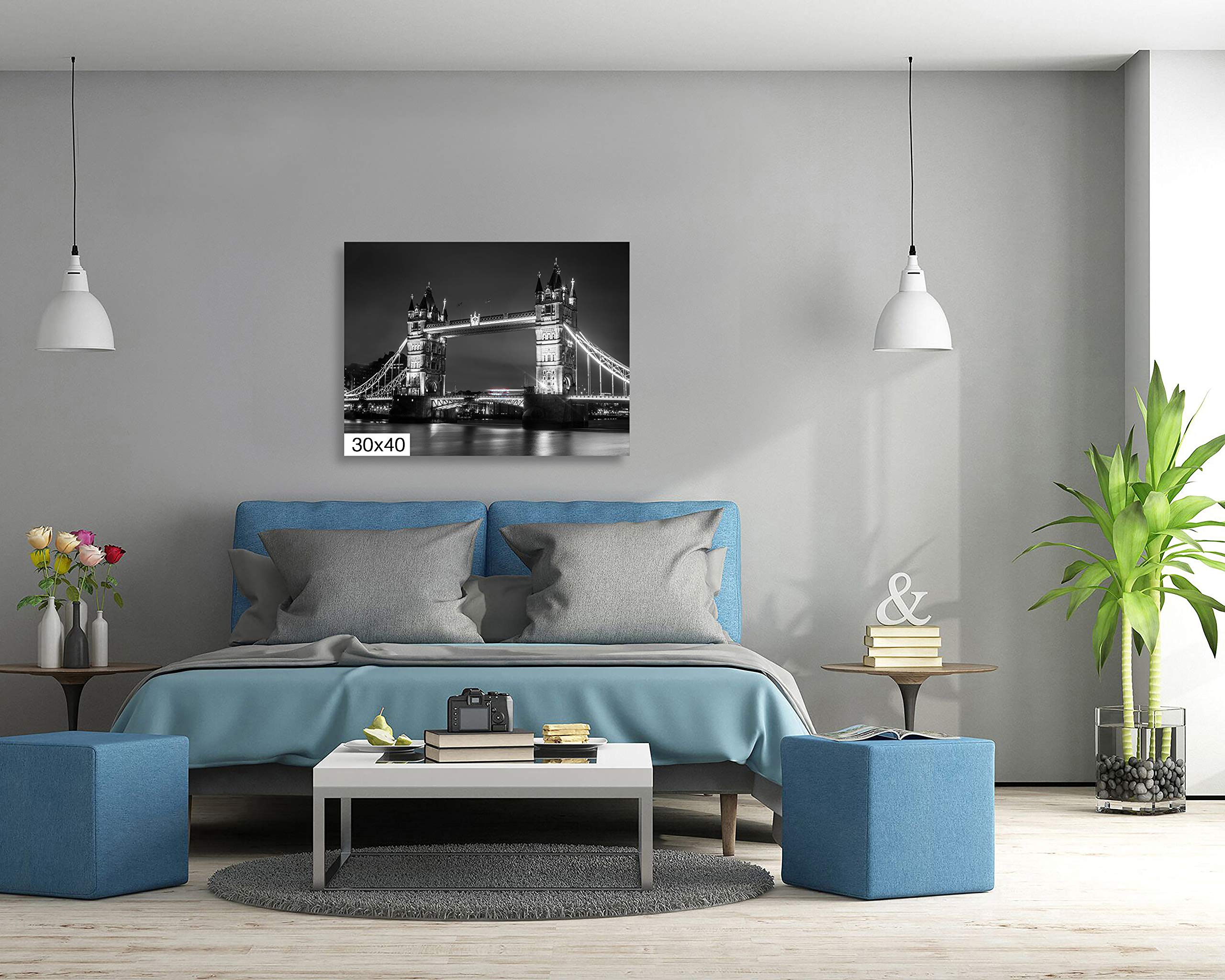 Black and White Tower Bridge London England Photography - Canvas Metal Wall Art Print for Living Room & Bedroom Decor | UK Landmark Cityscape Home Office Wall Decor