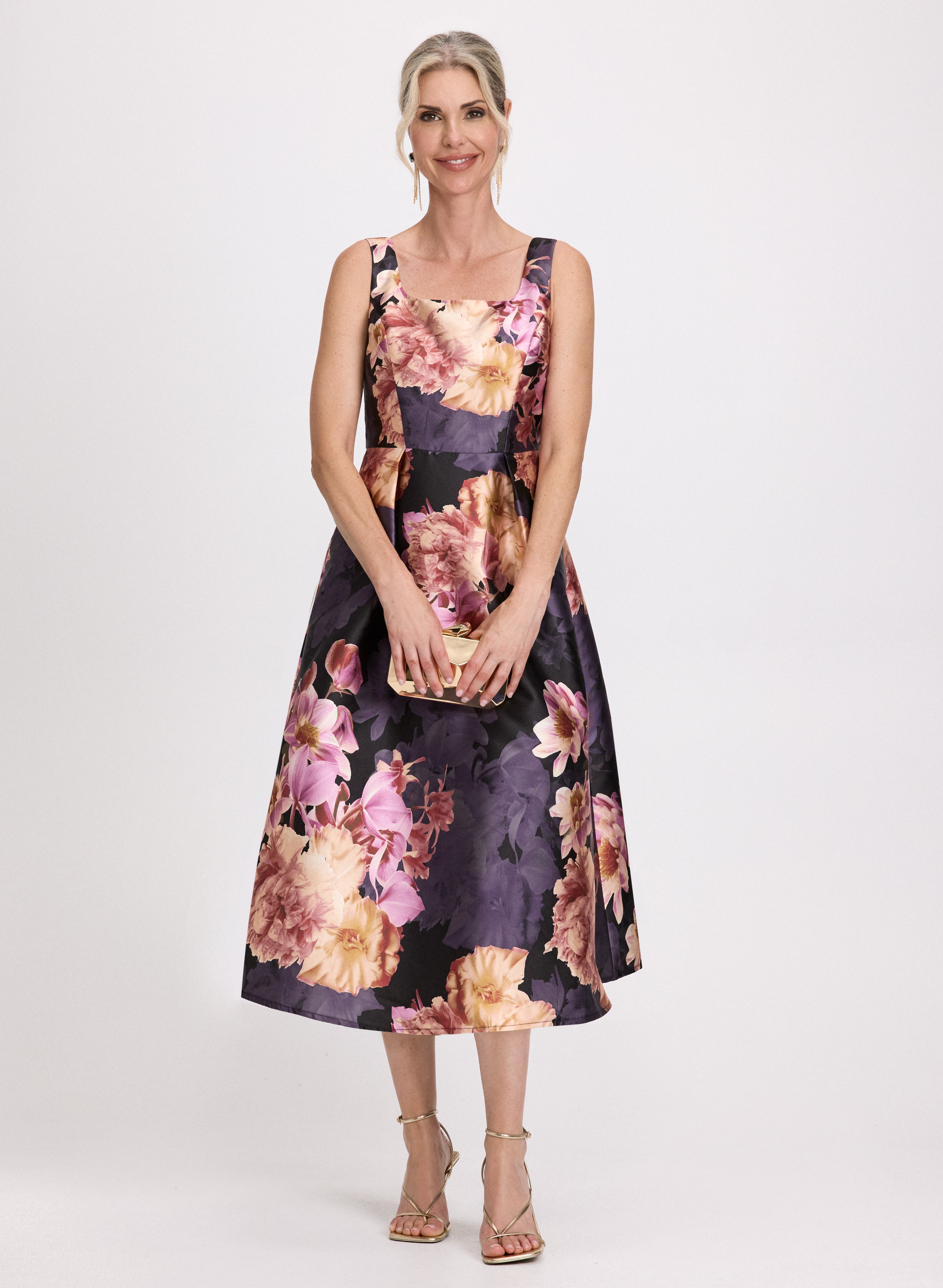 Floral Print Square Neck Dress - Women's Summer Boho Midi Dress for Beach, Party & Vacation | Lightweight & Comfortable