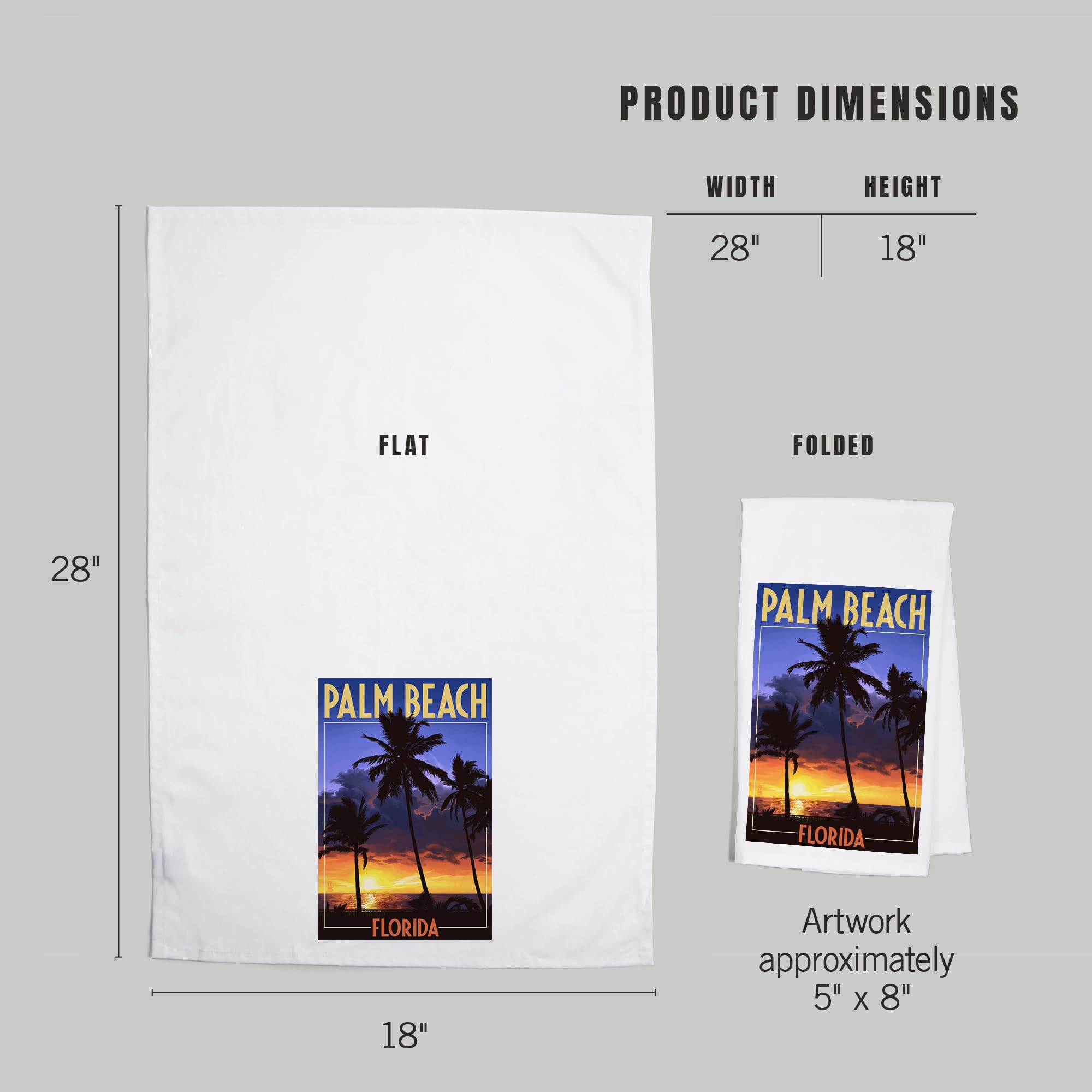 Lantern Press Palm Beach Florida Palms and Sunset 100% Cotton Tea Towel - Decorative Hand Towel for Kitchen, Bathroom & Home Decor - Perfect for Dish Drying, Gift Giving and Coastal Themed Decor