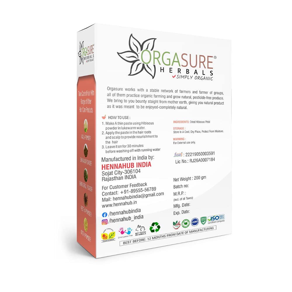 ORGASURE Hibiscus Powder & Amla Powder for Hair Growth & Scalp Care - 200g | Natural Ayurvedic Hair Treatment for Shine, Strength & Dandruff Relief | DIY Hair Masks & Herbal Remedies