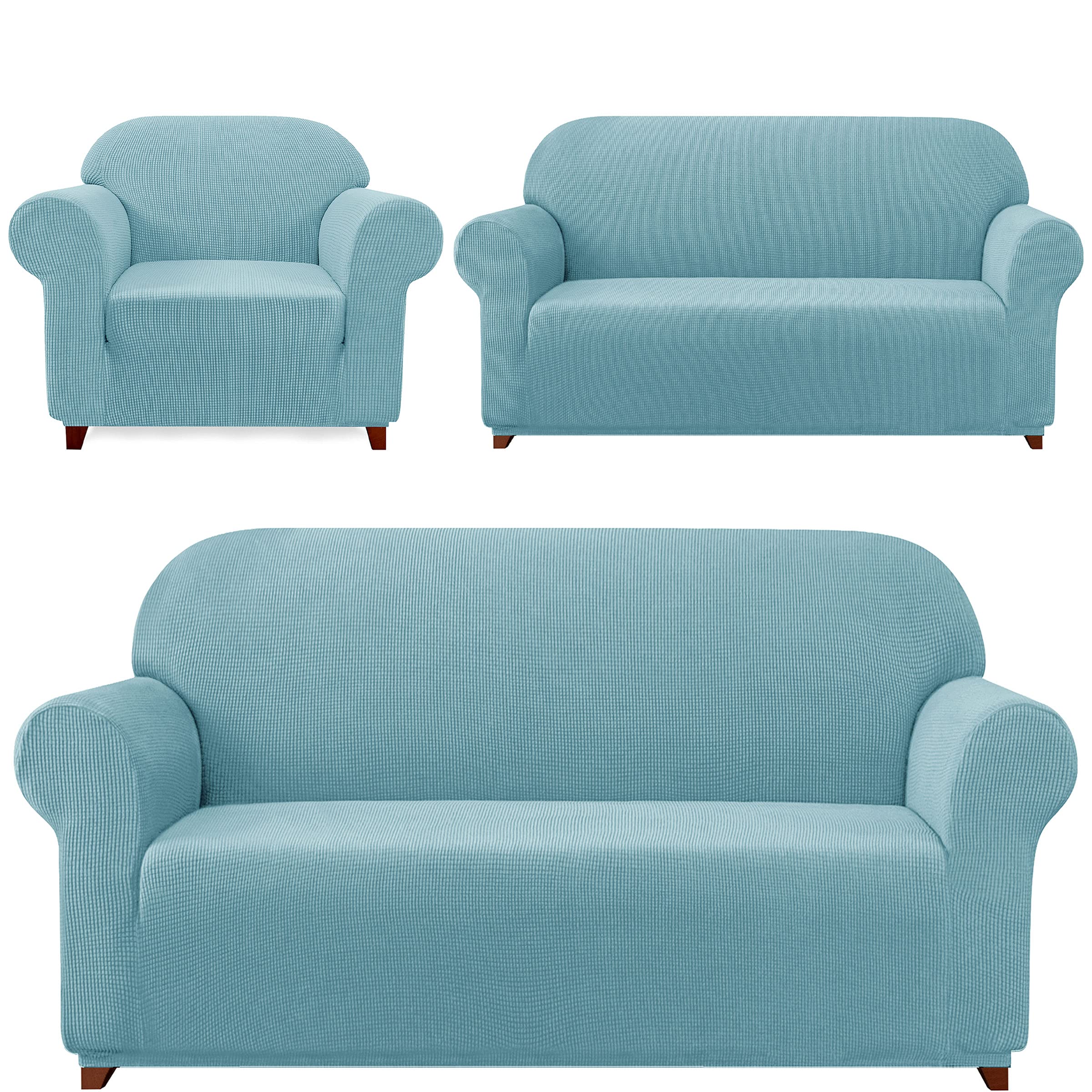 SUBRTEX Stretch Sofa Cover - Elastic Furniture Protector for Couch, Loveseat & Armchair | Washable Slipcover in Steel Blue | Perfect for Living Room, Family Room & Home Decor