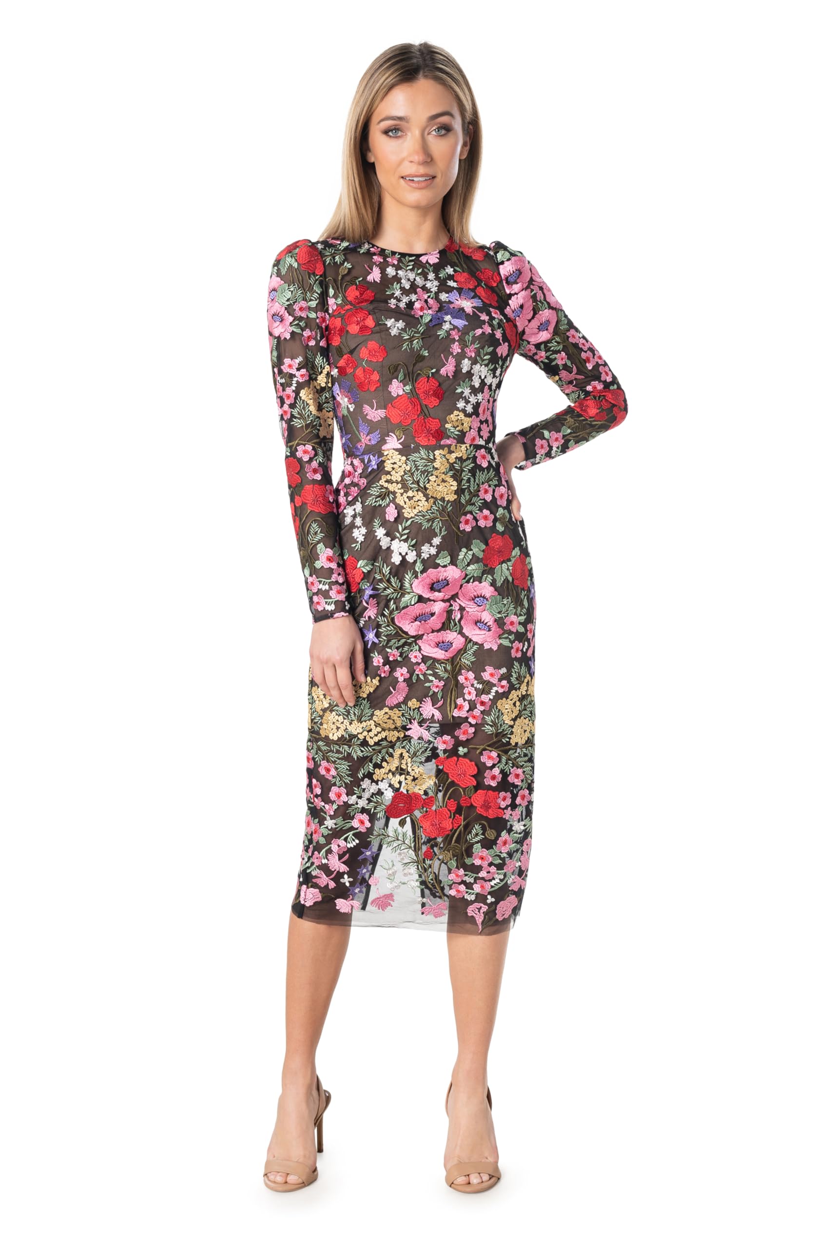 Dress the Population Women's Sophia Bodycon Midi Dress - Slim Fit Party Cocktail Dress for Night Out, Date Night & Special Occasions