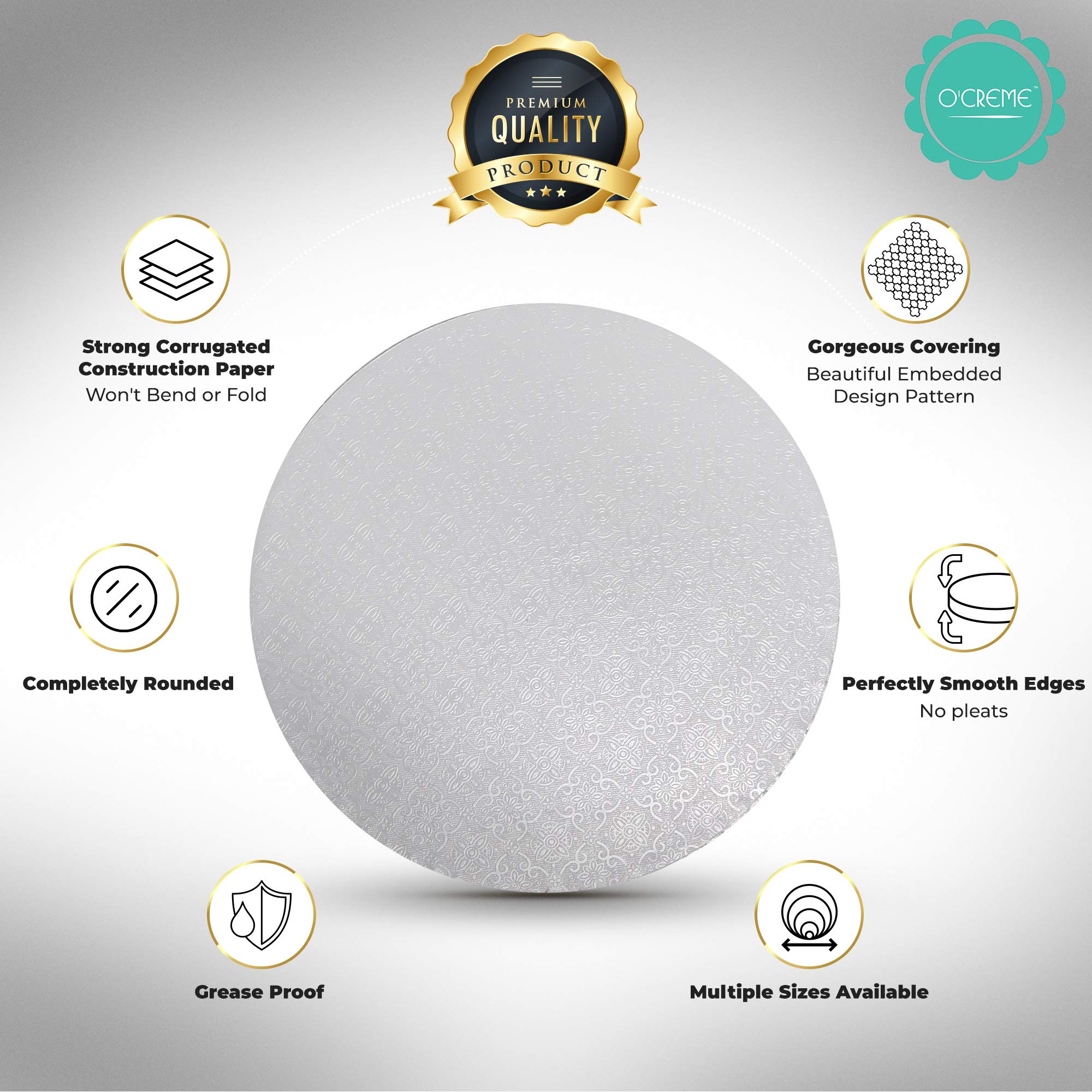 O'Creme White Round Cake Boards 16