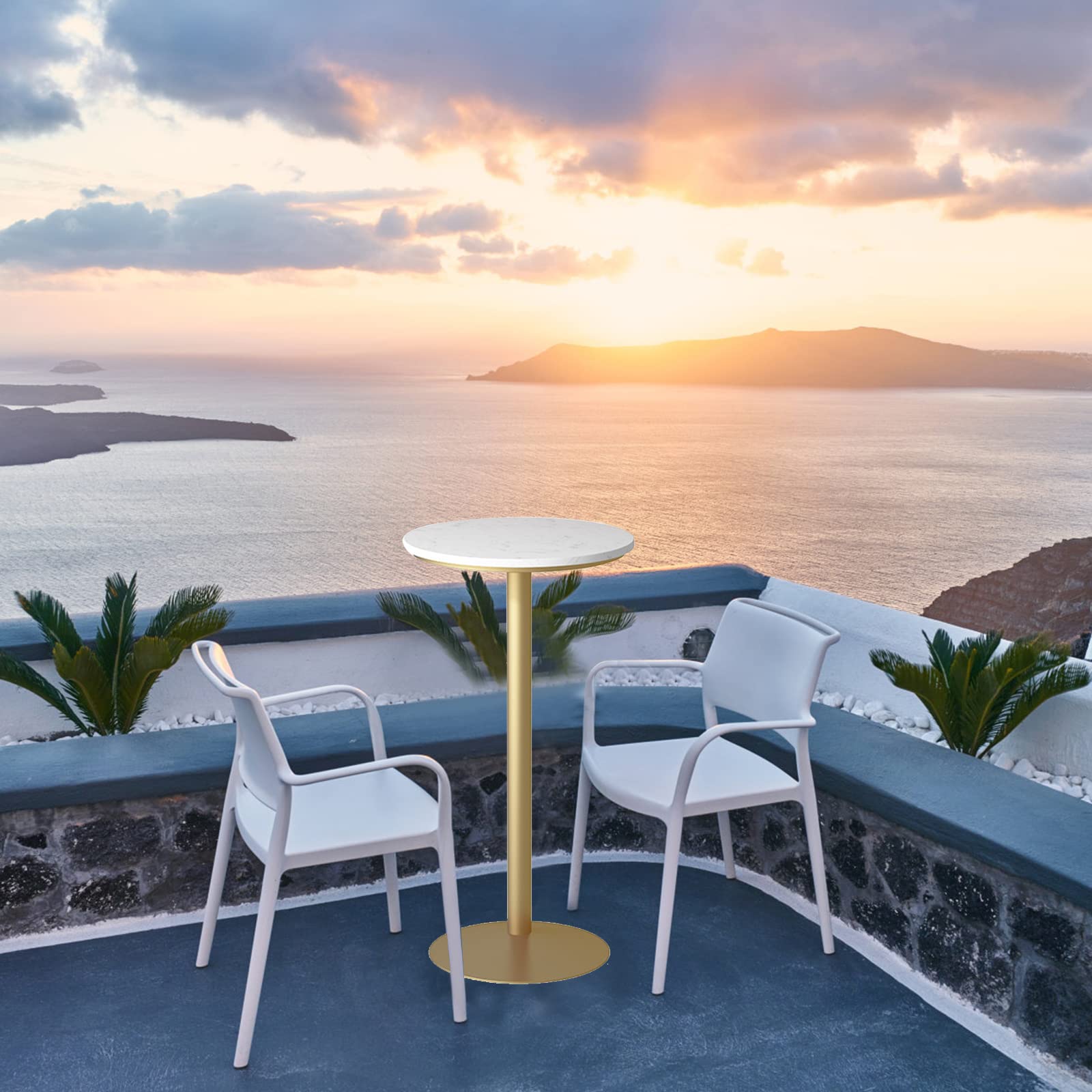 QQXX Modern Round Bar Table with White Marble Top & Gold Base - 41.3in Height Sturdy Bistro Table for Restaurant, Cafe, Pub - Easy Assembly Commercial Dining Furniture for Indoor/Outdoor Use