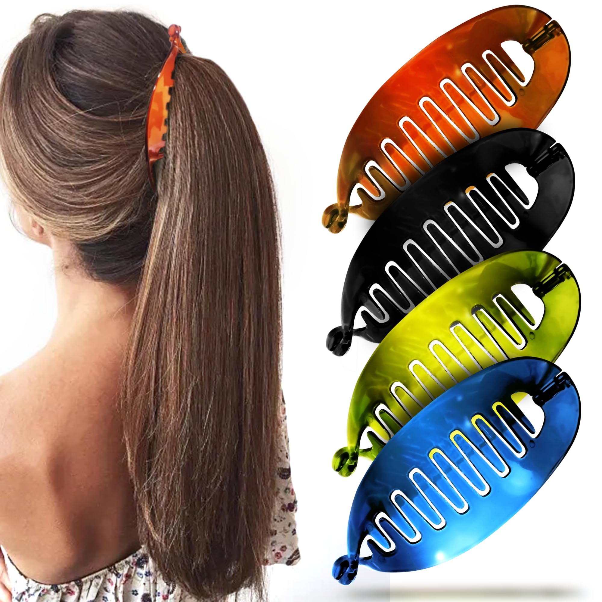 1Pc Large Jumbo Fishtail Banana Hair Clip - Acrylic Self-Locking Hair Accessory for Women & Girls (Korean Made, No Metal) - Perfect for School, Work, Parties & Everyday Styling