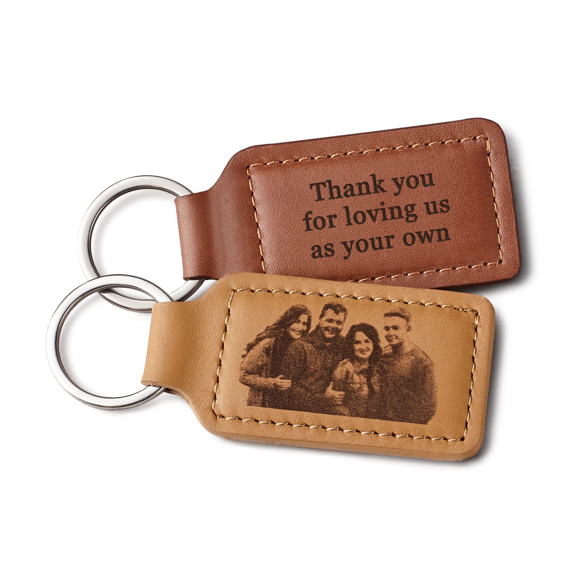 Custom Personalized Leather Keychain with Family Photo - Engraved Picture Keychain for Dad - Unique Christmas Gift for Men - Perfect for Father's Day, Birthday & Anniversary Gifts