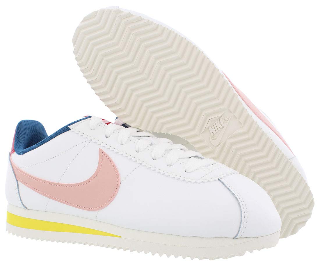 Nike Women's Classic Cortez Leather Sneakers in White & Pink - Size 5.5 | Retro Running Shoes for Women | Perfect for Casual Wear, Gym & Street Style