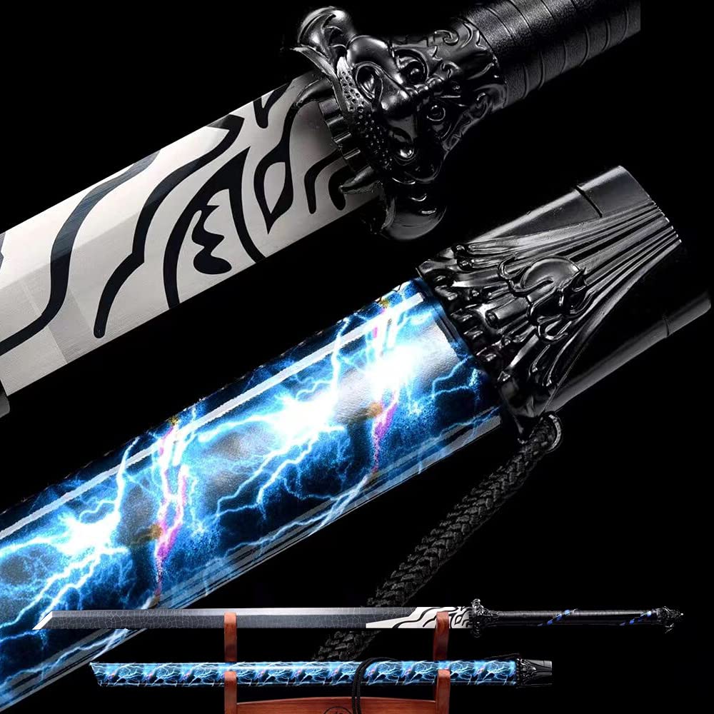 Assassin Five Six Seven Anime Replica Cosplay Katana - Shadow 柒 Japanese Samurai Sword with Blue Blade | Handmade 9260 Spring Steel | Perfect for Cosplay, Collectors & Martial Arts Training (#2)