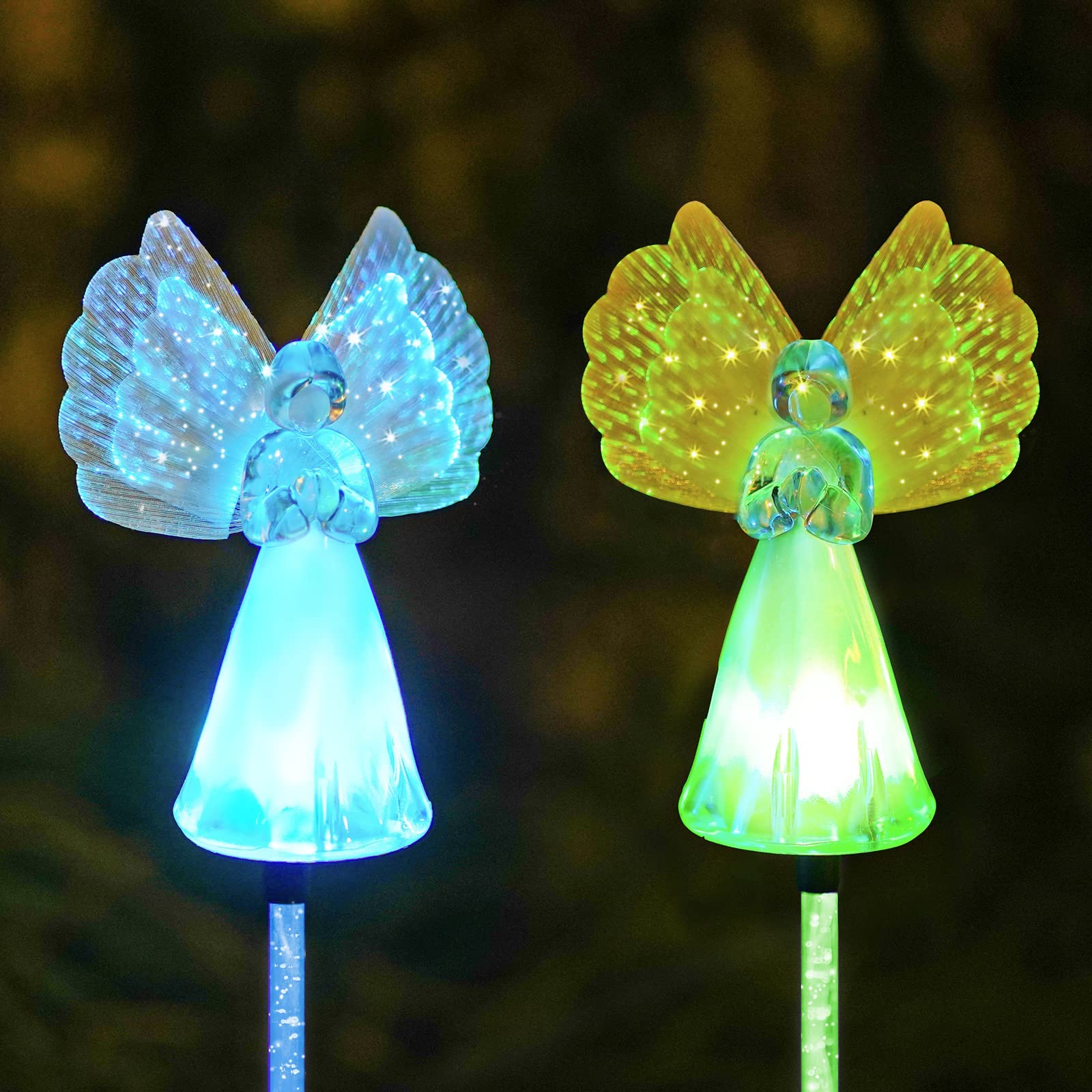 2 Pack Solar Angel Decorative Lights - IP67 Waterproof Color Changing LED Solar Outdoor Garden Lights for Cemetery, Grave, Patio, Yard & Lawn Decoration | Solar Stake Lights for Pathway, Landscape & Nighttime Illumination