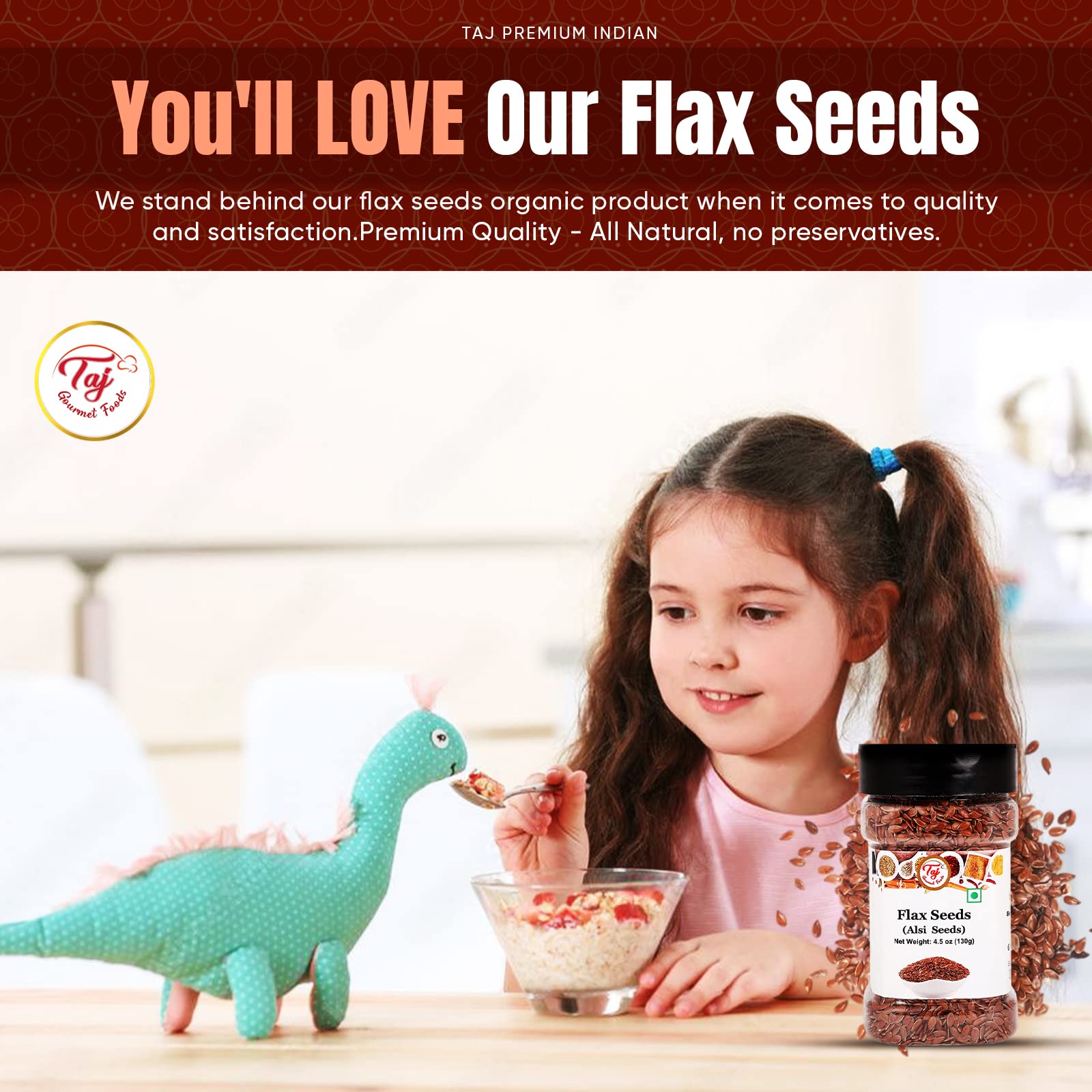 Premium AJ Indian Flax Seeds (Linseed) - 4.5oz (130g) | Organic, High in Omega-3 | Perfect for Smoothies, Baking & Healthy Snacks