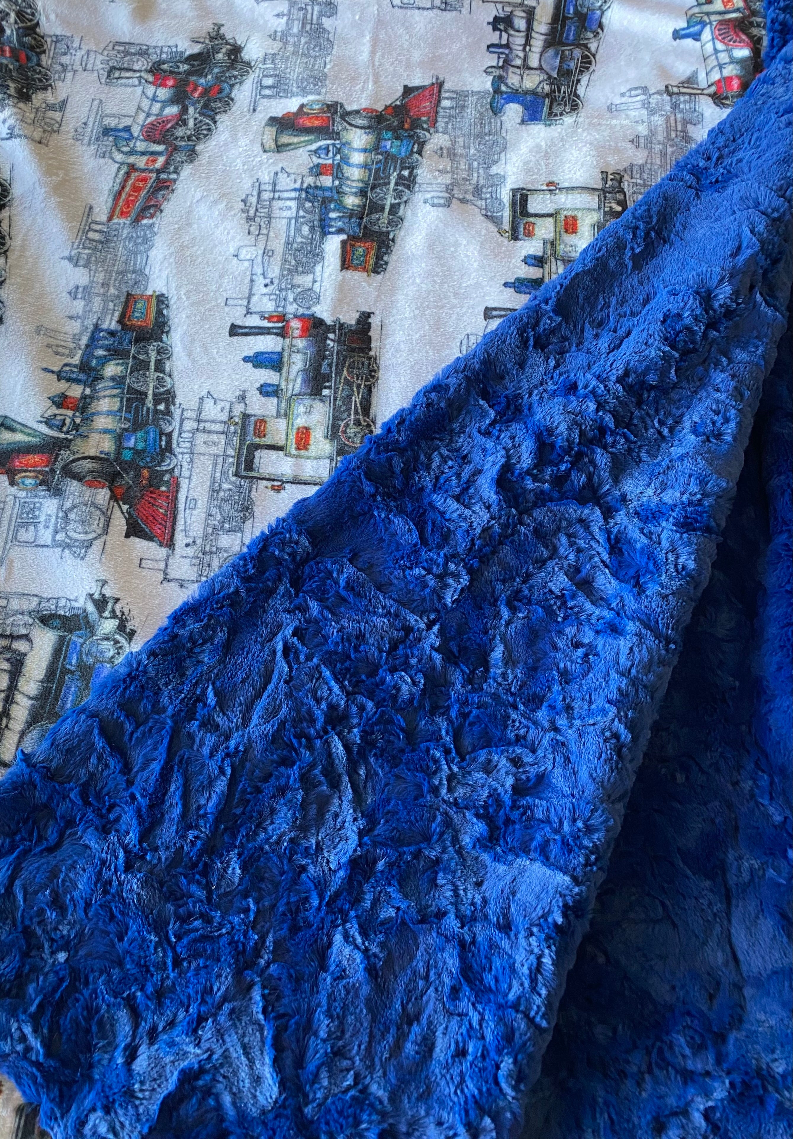 Locomotive Design Midnight Blue Marble Minky Blanket 53x63 - Soft Cozy Throw Blanket for Bed, Sofa & Travel - Perfect Gift for Train Lovers