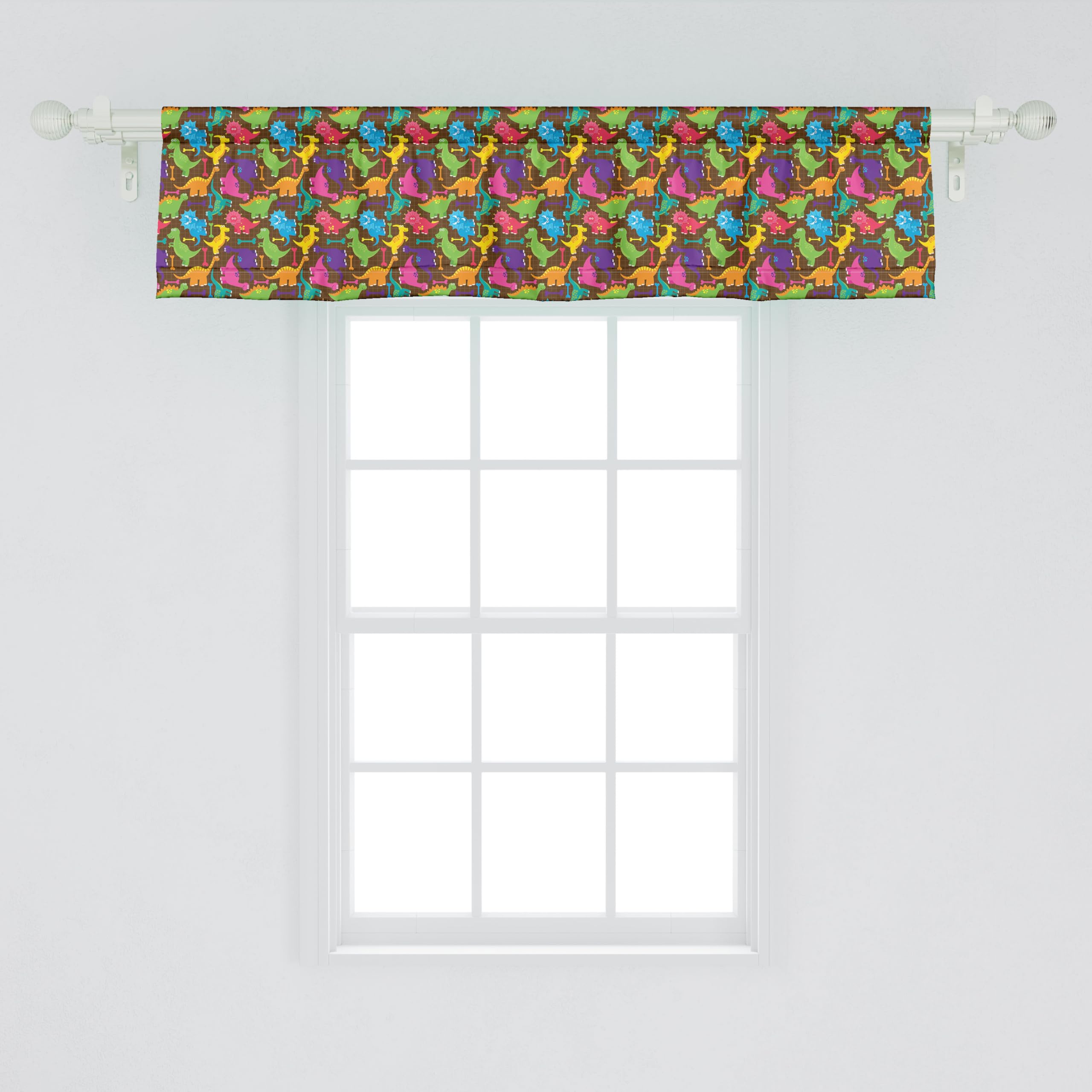 Ambesonne Tyrannosaurus Window Valance - Video Game Inspired Dinosaur Print Curtain Valance with Rod Pocket, 54