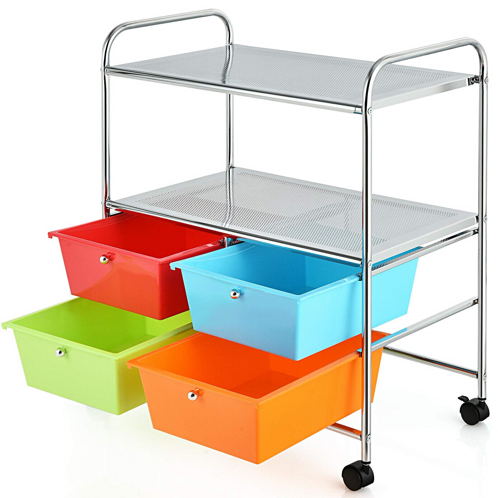 4-Tier Rolling Storage Cart with 4 Drawers & 2 Open Shelves - Organizer for Towels, Toiletries, Books, Office Supplies & Kitchen Spices - Perfect for Kitchen, Bathroom, Living Room & Office Organization (Black)