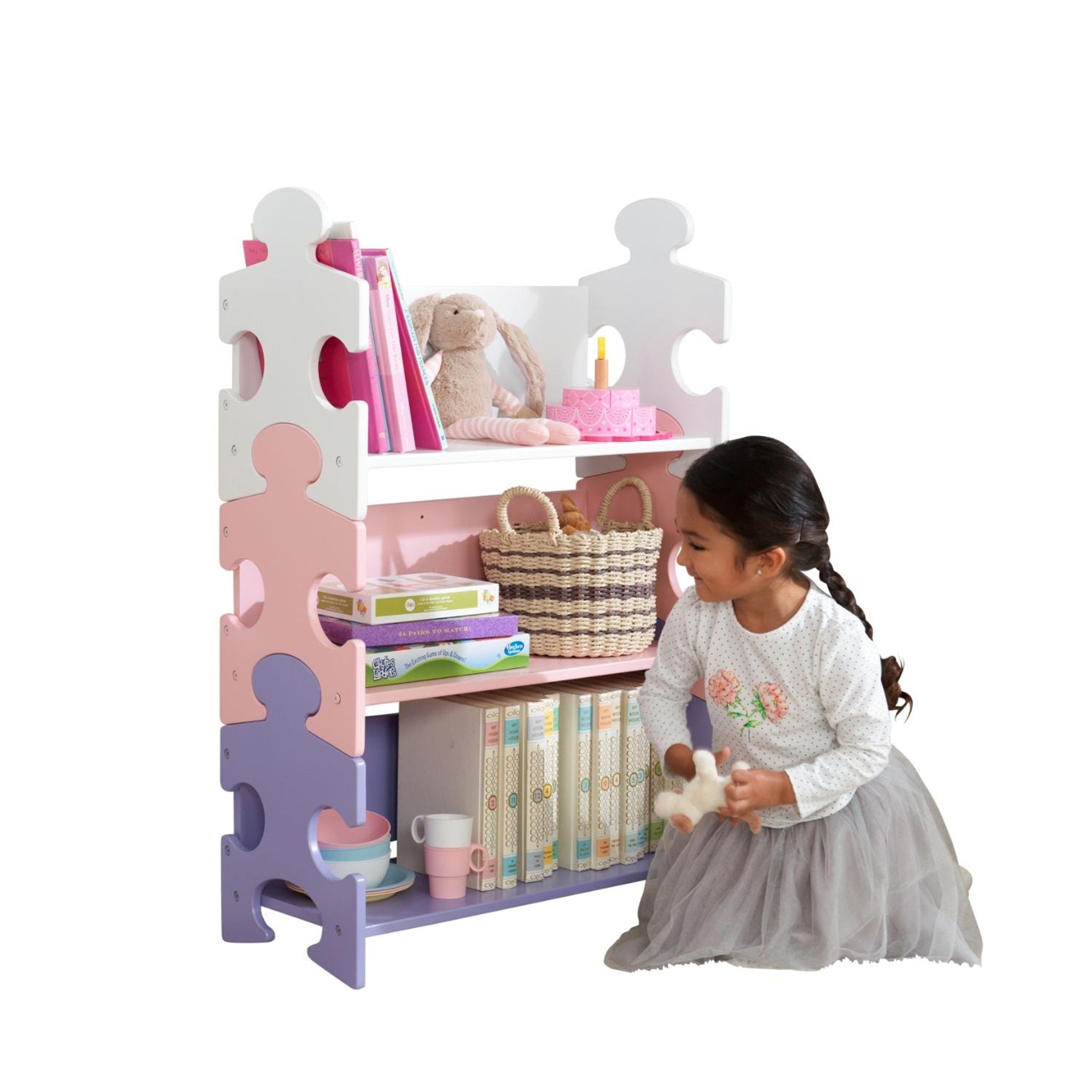 KidKraft Pastel Wooden Puzzle Bookshelf for Kids - Educational Toy Storage & Nursery Decor - Perfect for Playrooms, Bedrooms, and Classrooms