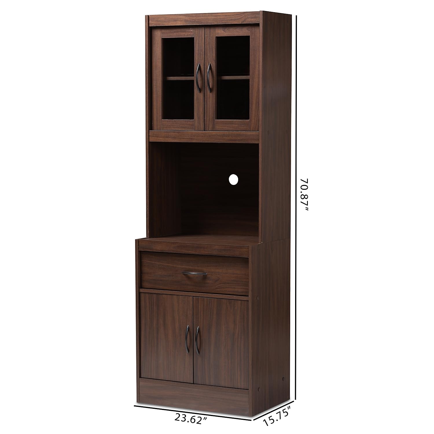 Baxton Studio Laurana Modern Dark Walnut Kitchen Cabinet & Hutch - Contemporary Storage Solution for Dining Room, Kitchen or Pantry Organization