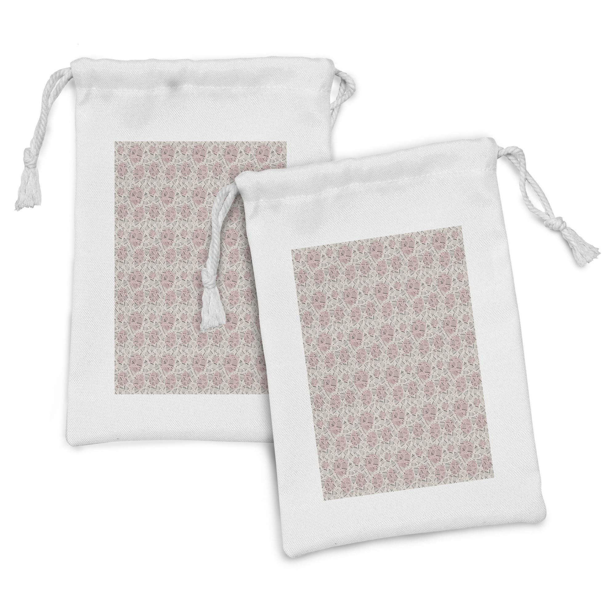 Ambesonne 2-Pack Cartoon Fabric Drawstring Pouches - Flying Hearts & Bird Cages Print, 9