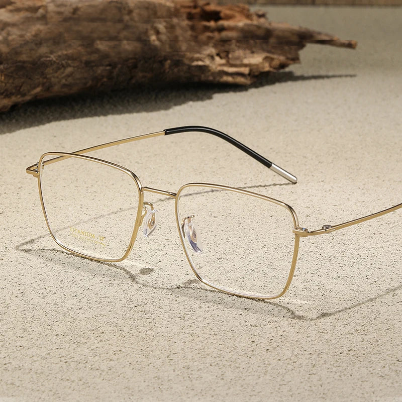 Stylish Unisex Black Titanium Square Eyeglasses - Full Rim Polygon Frame 42003 | Perfect for Work, Reading & Fashion Accessories