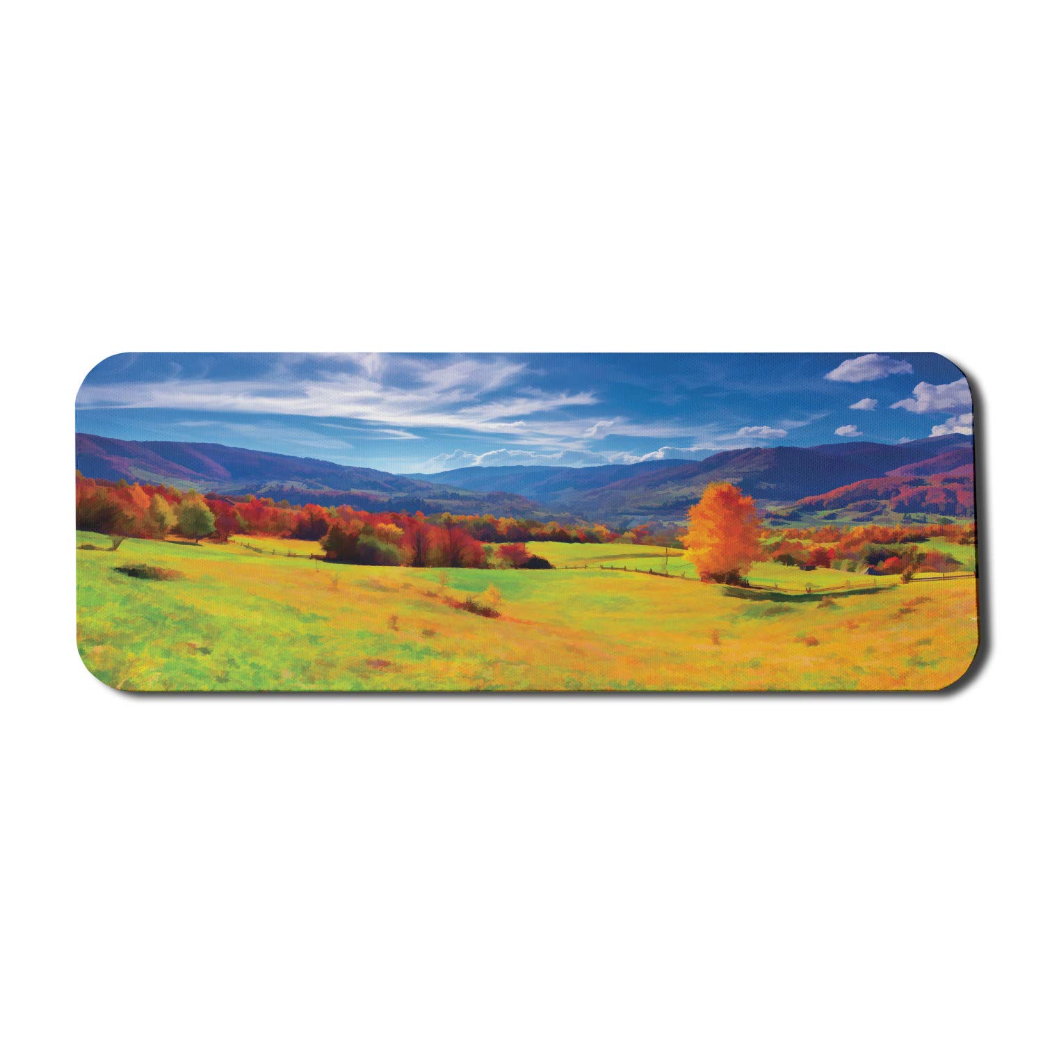 Ambesonne Autumn Themed Computer Mouse Pad - Alpine Mountains & Farmland Fall Forest European Landscape Design, Non-Slip Rubber Base, Large Gaming Size 31