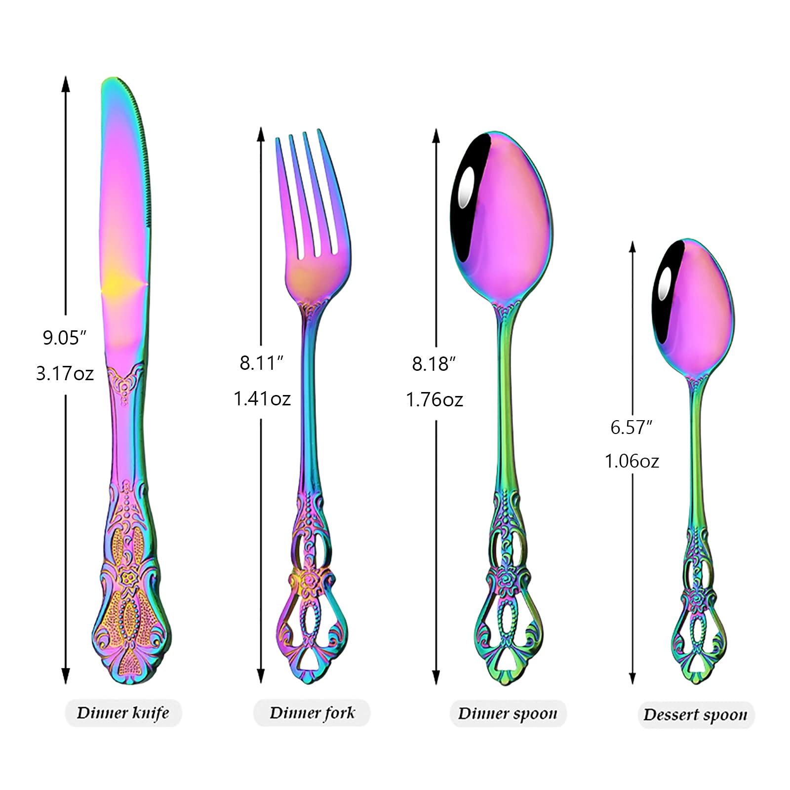 8-Piece Luxury Royal Silverware Set - 18/10 Stainless Steel Rainbow Flatware Service for 2, Elegant Cutlery Set with Forks, Spoons & Knives - Modern Mirror Polished Dishwasher Safe Tableware - Perfect for Fine Dining, Wedding Gifts & Special Occasions