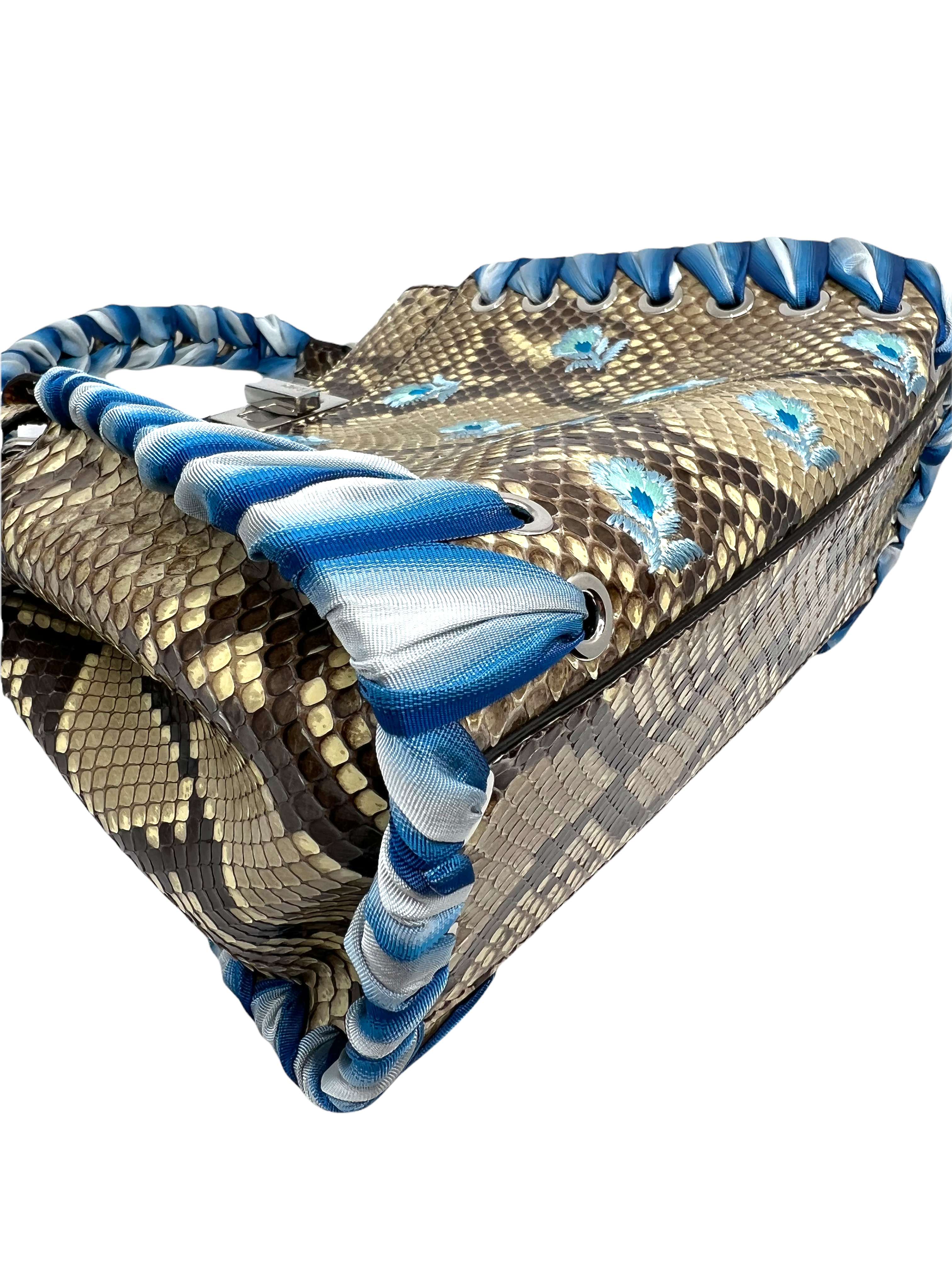 FENDI Peekaboo Mini Whipstitched Embroidered Python Leather Shoulder Bag - Luxury Designer Handbag for Women, Perfect for Parties, Dates & Special Occasions