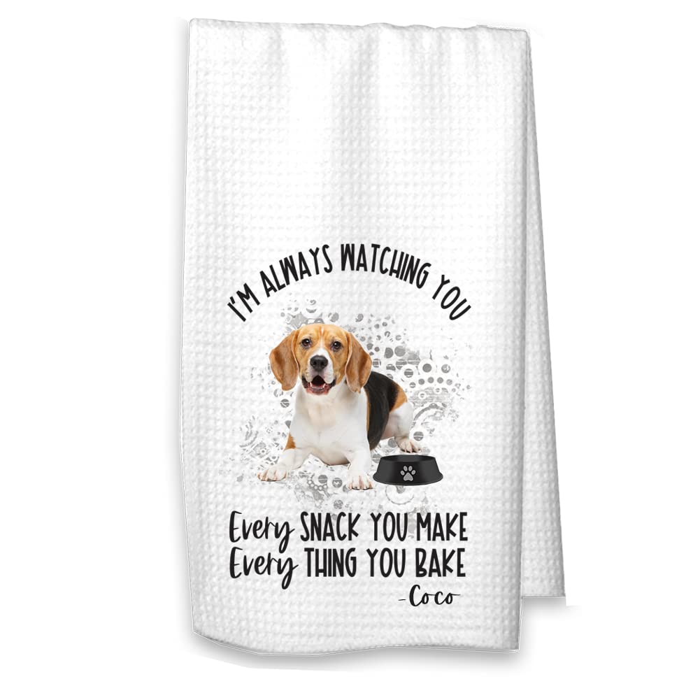 Personalized Beagle Waffle Kitchen Towel - Custom Name Dog Lover Gift for Mom & Dad - Housewarming Hostess Present - Perfect for Dog Owners & Kitchen Decor (Beagle Design) - Ideal for Cooking, Baking & Home Decor
