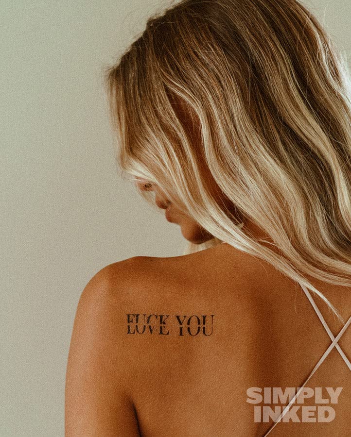 F*CK YOU LOVE YOU Temporary Tattoo - Waterproof Letter Tattoo Sticker for Women, Men, Girls & Boys (2.5 X 4 inch, Black) - Perfect for Parties, Festivals & Self-Expression