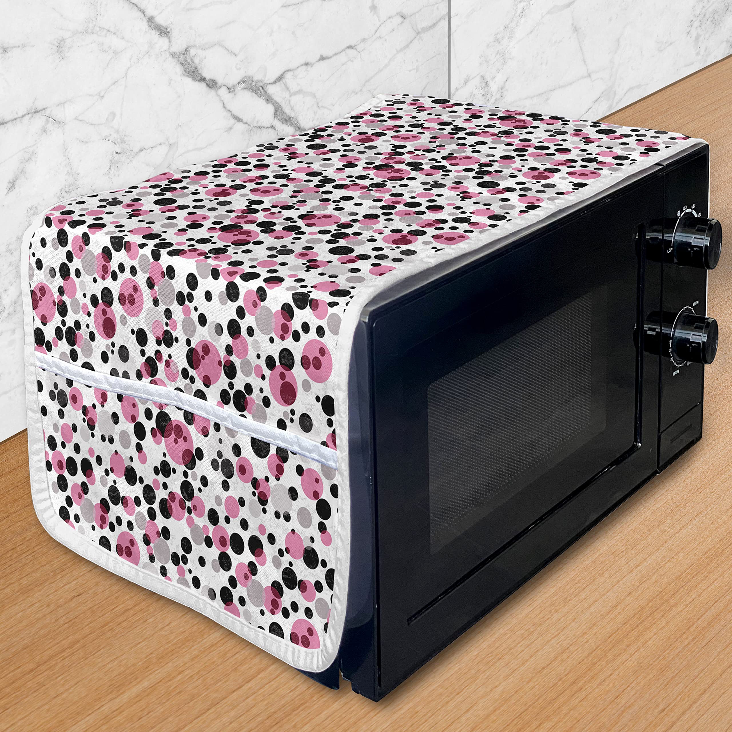 Ambesonne Microwave Cover - Waterproof Pink & Grey Retro Bubbles Design, 36