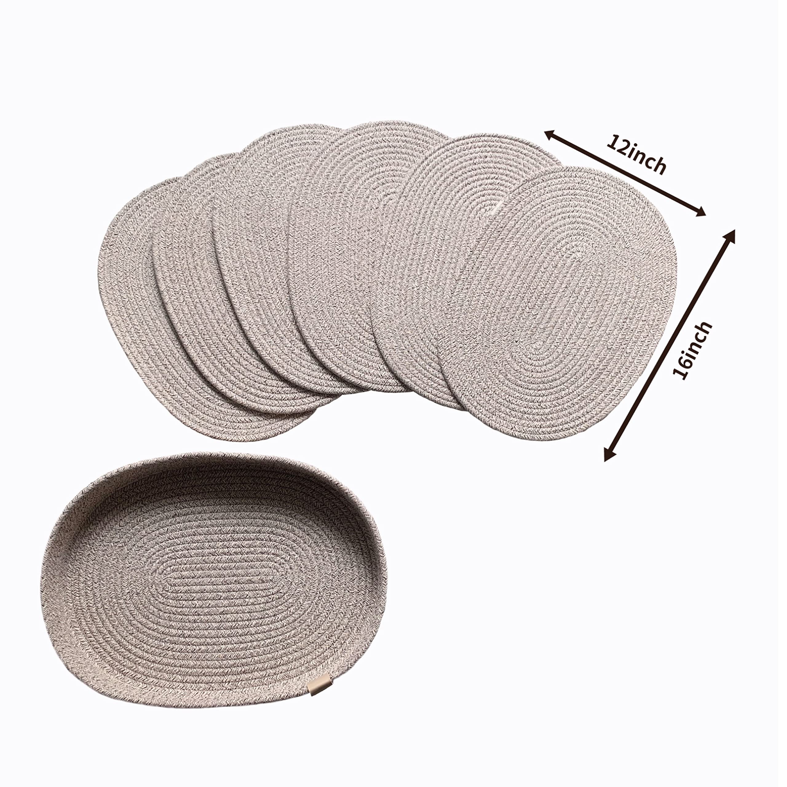 Set of 6 Oval Woven Boho Farmhouse Placemats - Handmade Rustic Table Mats for Dining & Kitchen Decor (16x12 Inches, Brown Mixed) | Washable & Durable for Everyday Meals, Dinner Parties & Home Styling