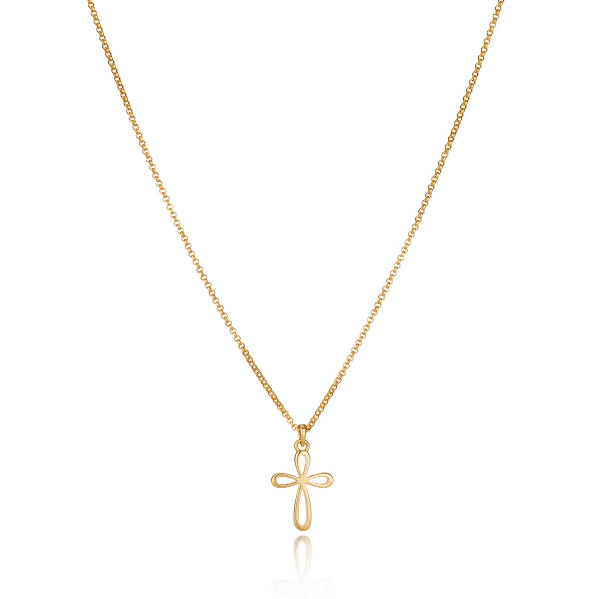 18K Gold Plated Sterling Silver Round Cherish Cross Necklace for Girls & Teens - Dainty Christian Jewelry Gift for Birthday, Baptism, Thanksgiving & Sweet 16 Celebrations | Perfect for Church, School & Special Occasions