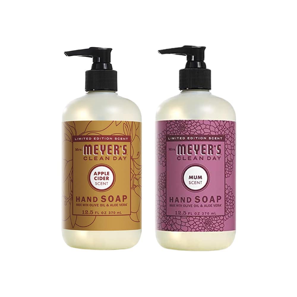 Mrs. Meyer's Clean Day Hand Soap Variety Pack - 4 Bottles (1 Apple Cider, 1 Mum Scent) | Plant-Derived, Cruelty-Free Liquid Soap for Kitchen, Bathroom & Guest Washrooms | Refreshing & Moisturizing Hand Wash for Home & Office Use