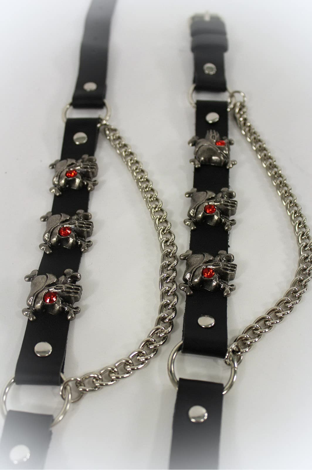 Men's Black Leather Biker Boot Bracelet with Silver Skull & Chain Straps - Chunky Statement Bangle Jewelry for Motorcycle Riders & Rock Fashion Enthusiasts