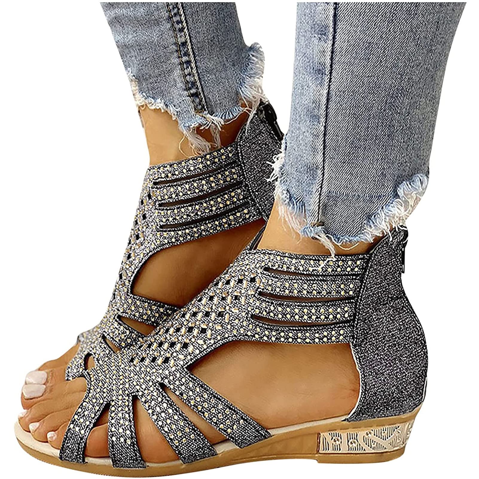 Women's Dressy Summer Sandals - Beach Casual Flip Flops with Back Zipper & Strappy Design | Perfect for Vacation, Poolside, and Everyday Wear