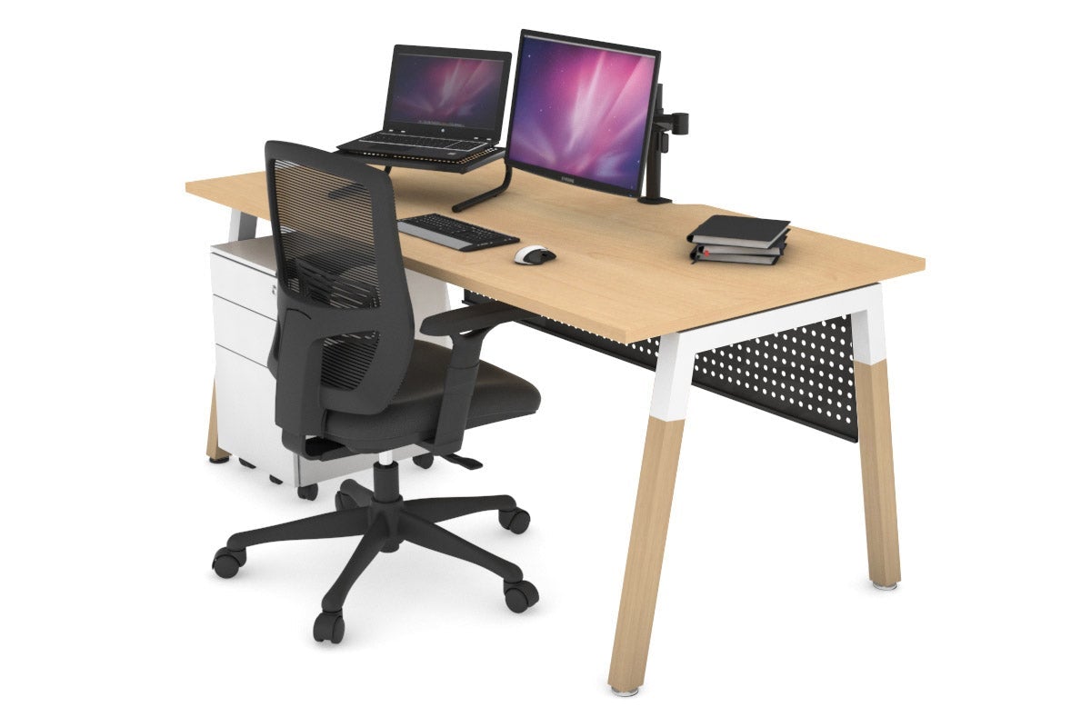 Solid Wood Quadro A Legs Office Desk with Cross Beam - 1600L x 800W Workstation with Cable Management Scallop - Perfect for Home Office, Study Room & Workspace