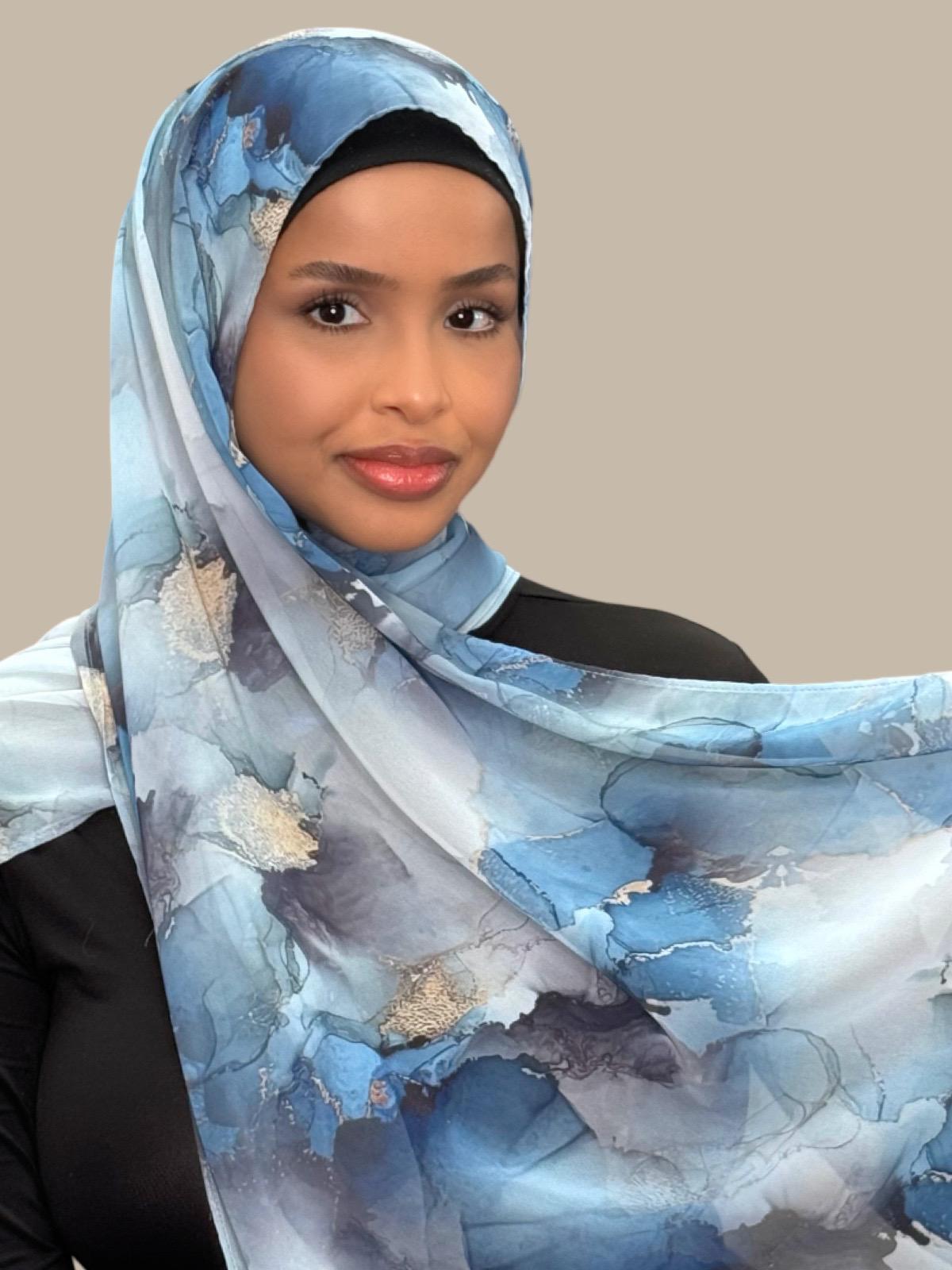 Printed Chiffon Hijab Arctic Mist - Lightweight Muslim Scarf for Women - Perfect for Prayer, Daily Wear & Special Occasions