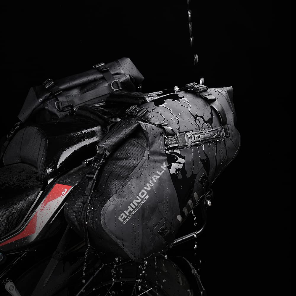 Rhinowalk Waterproof Motorcycle Saddle Bags 28L (14L x 2) - Anti-Vibration Motorbike Panniers with Shoulder Strap for Adventure & Sport Bikes - Perfect for Long Rides, Commuting and Motorcycle Camping Trips
