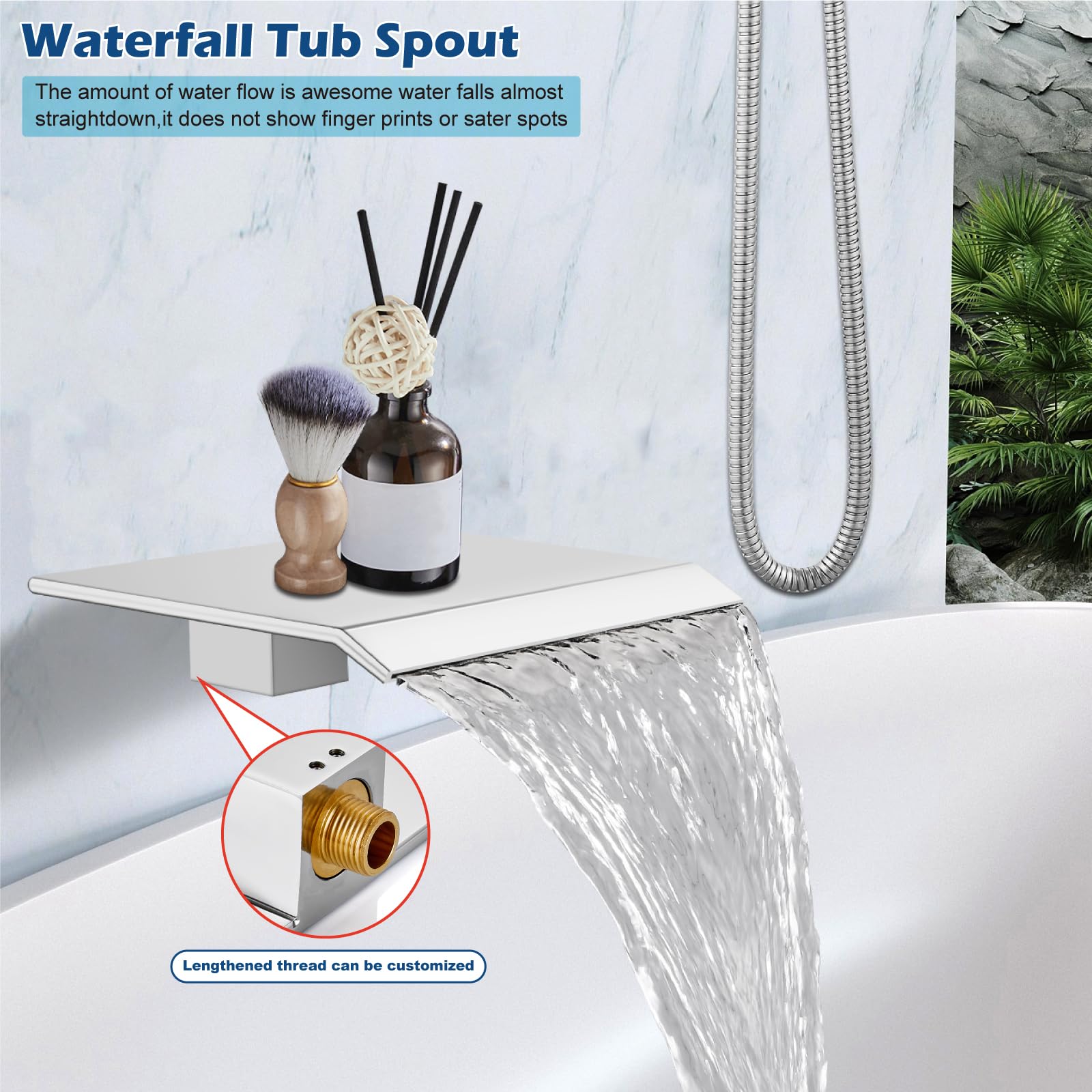 Midanya 10 Inch Square Rain Shower System - Polished Chrome Rainfall Shower Head with Handheld Sprayer, Waterfall Tub Spout & Mixer Valve Combo for Bathroom Remodeling - Perfect for Spa-Like Shower Experience and Modern Bathroom Upgrade