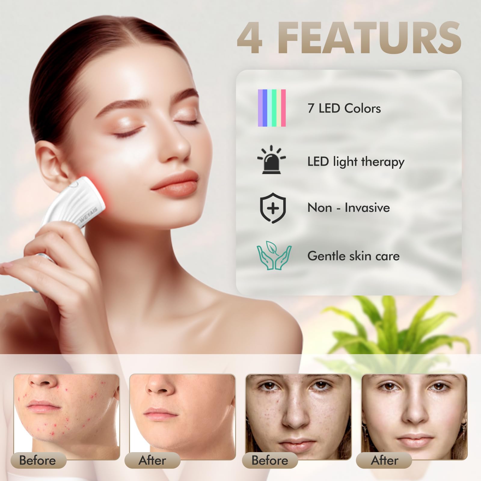 7-Color LED Light Therapy Wand for Face - Red & Blue Light Therapy Device for Skin Care, Anti-Aging & Acne Treatment | Perfect for Home Spa & Skincare Routine